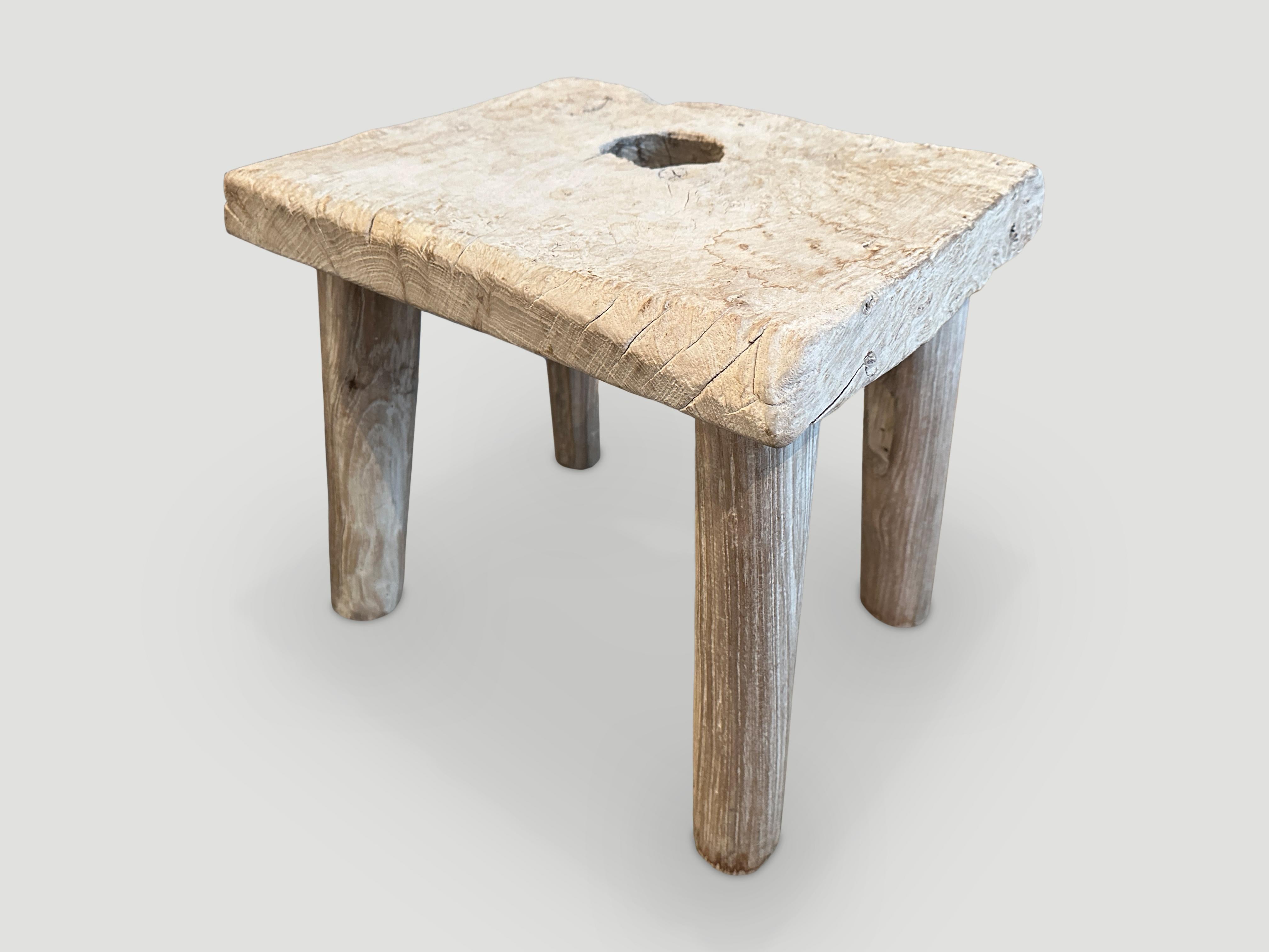Organic Modern Andrianna Shamaris Bleached Teak Wood Stool or Side Table 