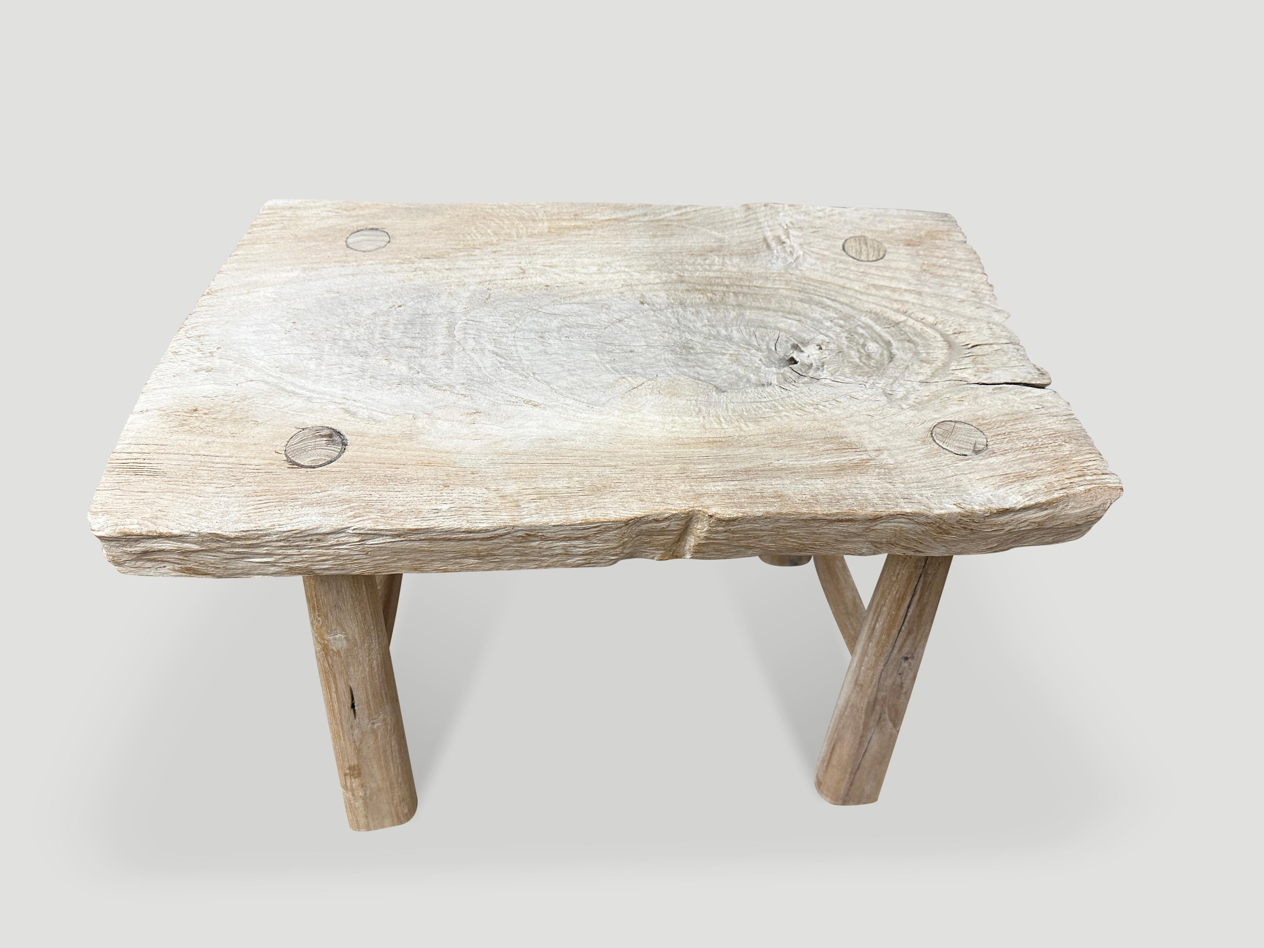 Organic Modern Andrianna Shamaris Bleached Teak Wood Stool or Side Table