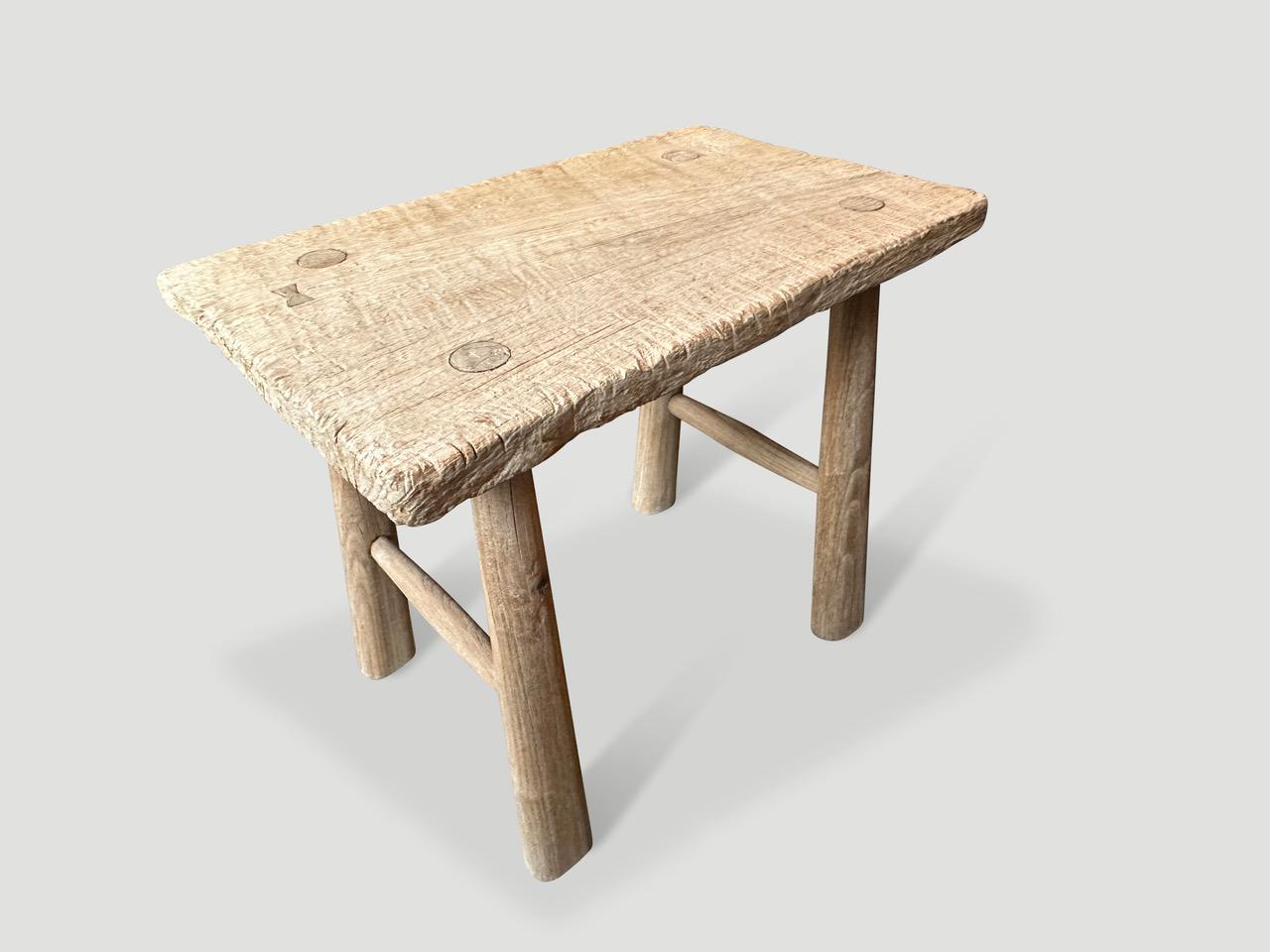 Organic Modern Andrianna Shamaris Bleached Teak Wood Stool or Side Table For Sale