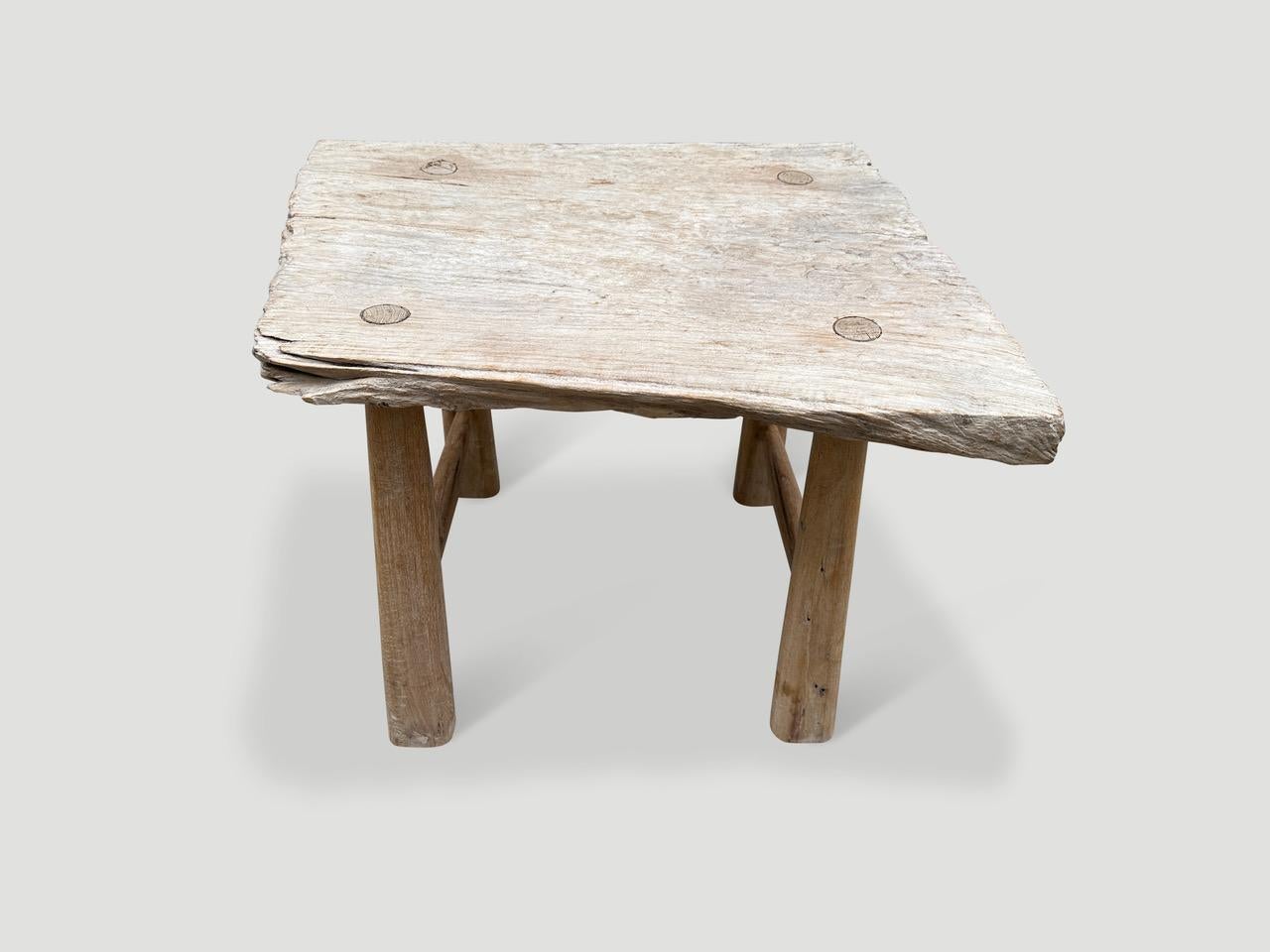 Andrianna Shamaris Bleached Teak Wood Stool or Side Table In Excellent Condition For Sale In New York, NY