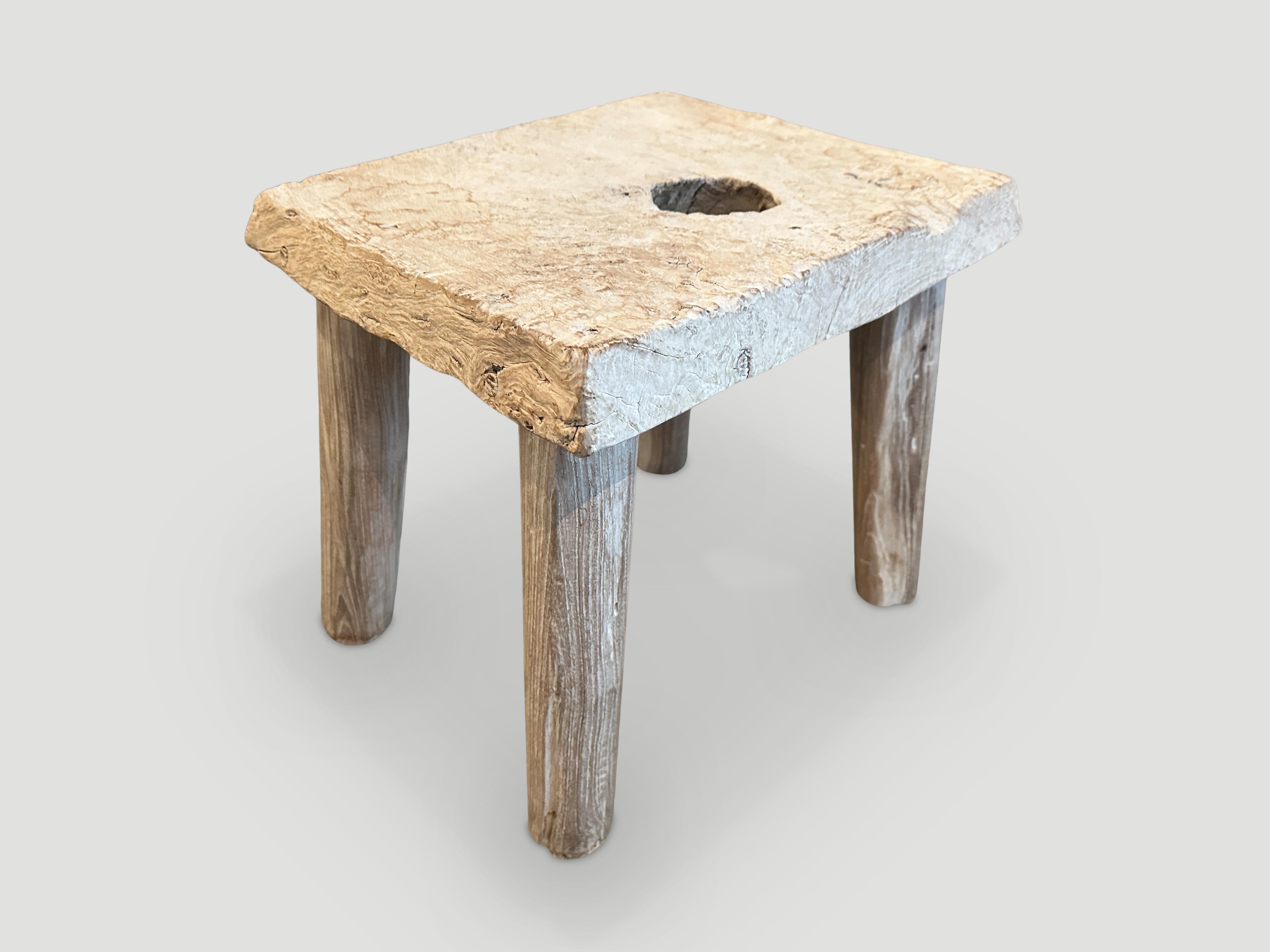 Contemporary Andrianna Shamaris Bleached Teak Wood Stool or Side Table 