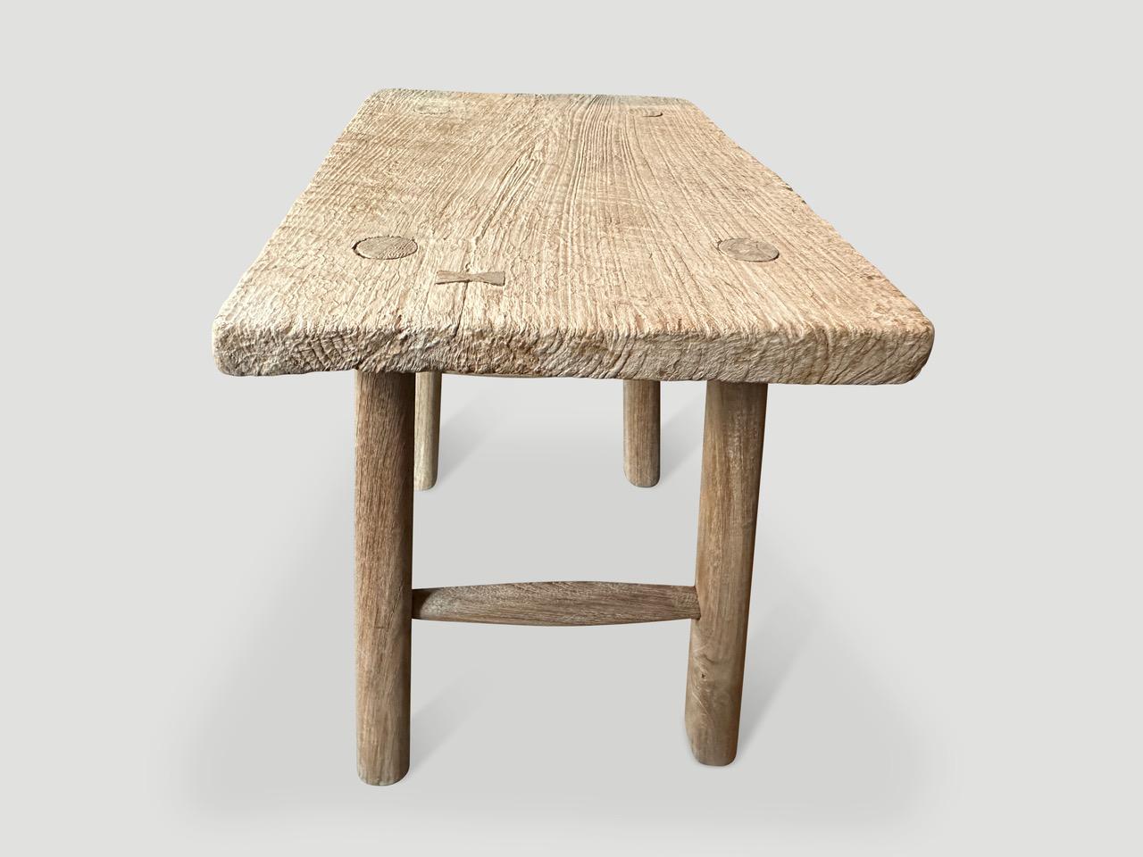 Contemporary Andrianna Shamaris Bleached Teak Wood Stool or Side Table For Sale
