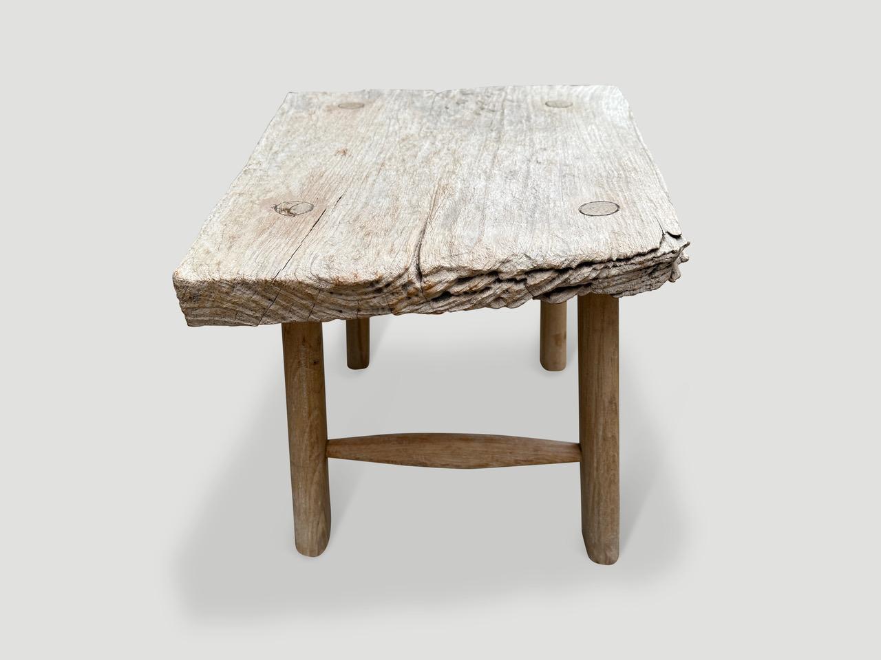 Contemporary Andrianna Shamaris Bleached Teak Wood Stool or Side Table For Sale