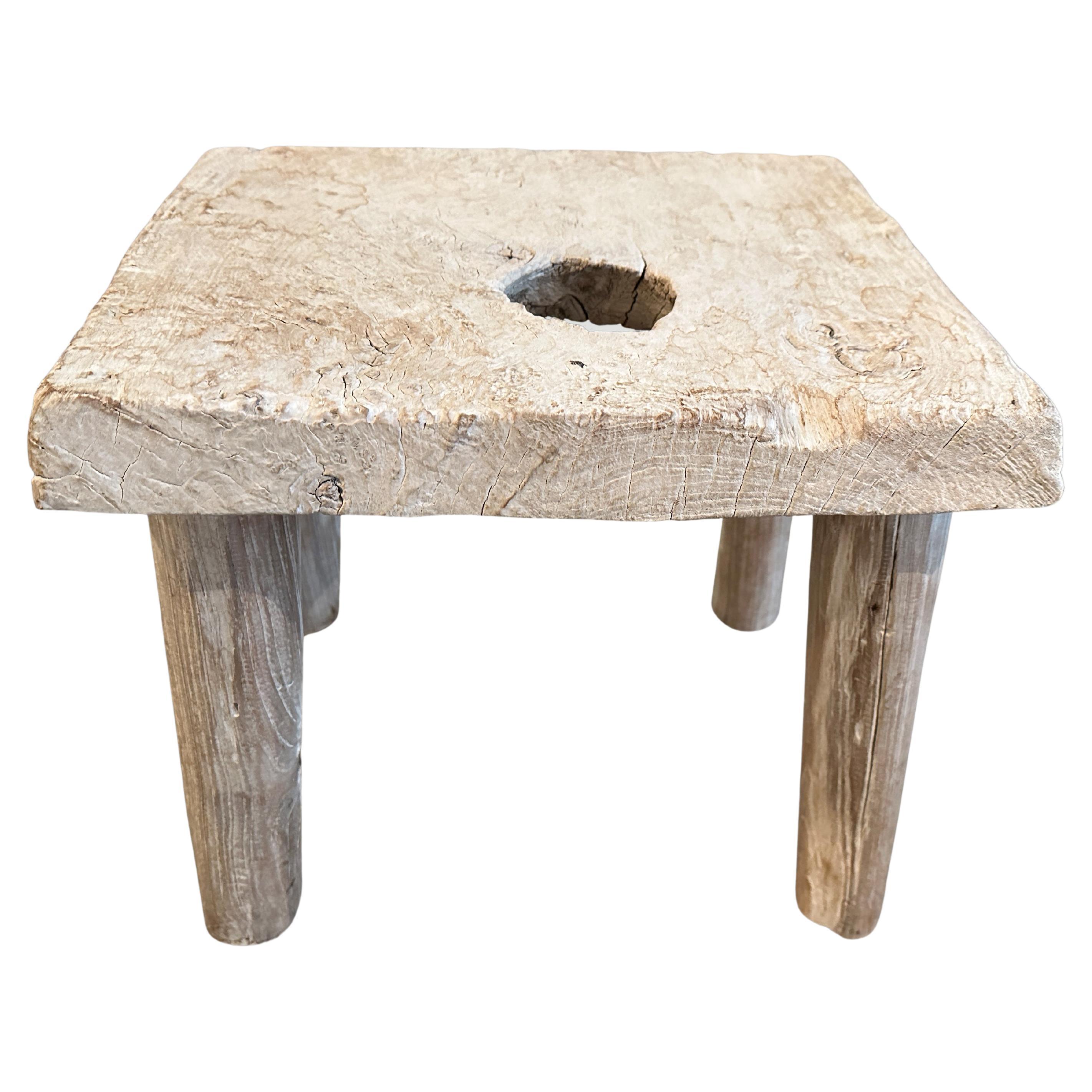 Andrianna Shamaris Bleached Teak Wood Stool or Side Table 