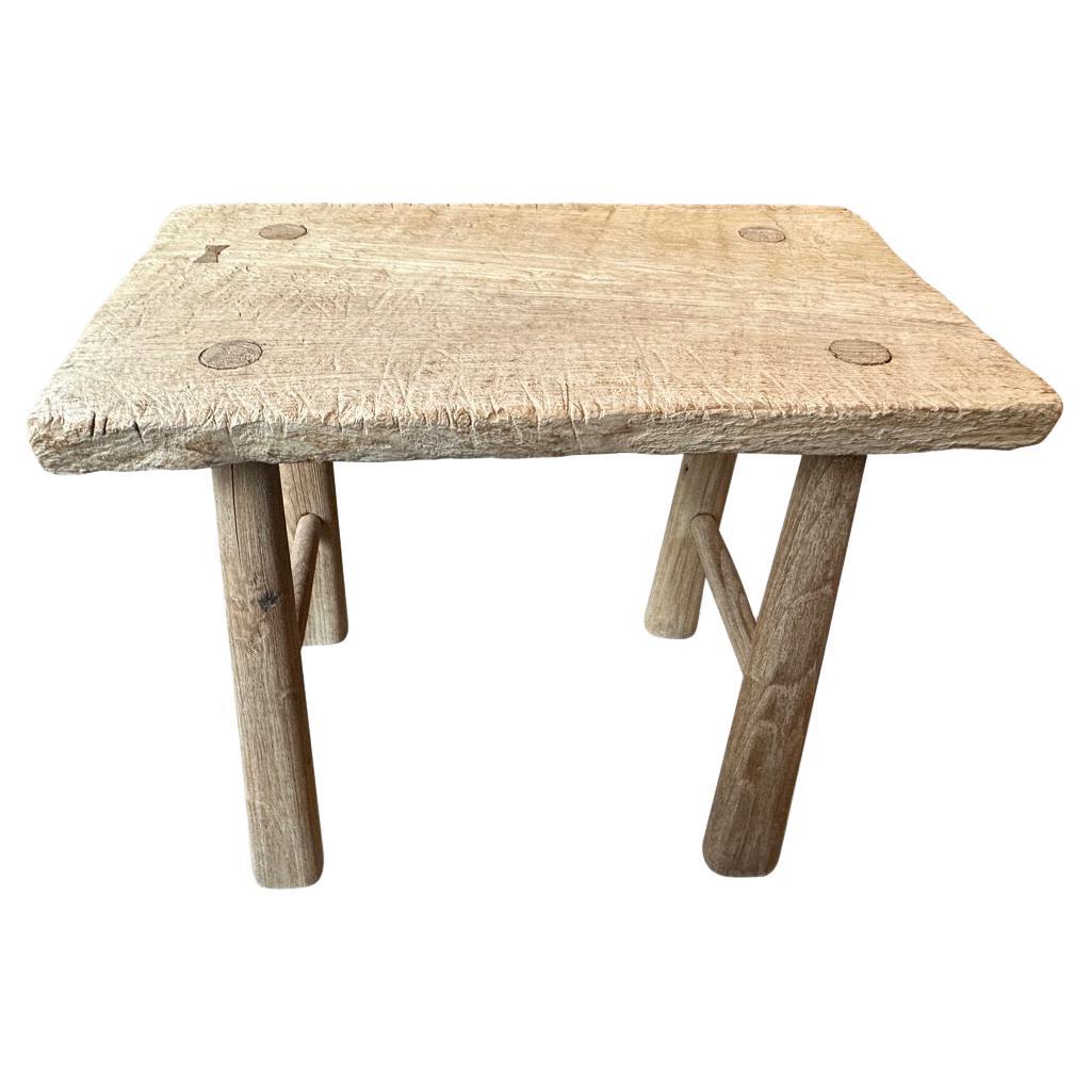 Andrianna Shamaris Bleached Teak Wood Stool or Side Table For Sale