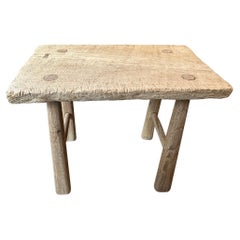 Tabouret ou table d'appoint Andrianna Shamaris en bois de teck blanchi