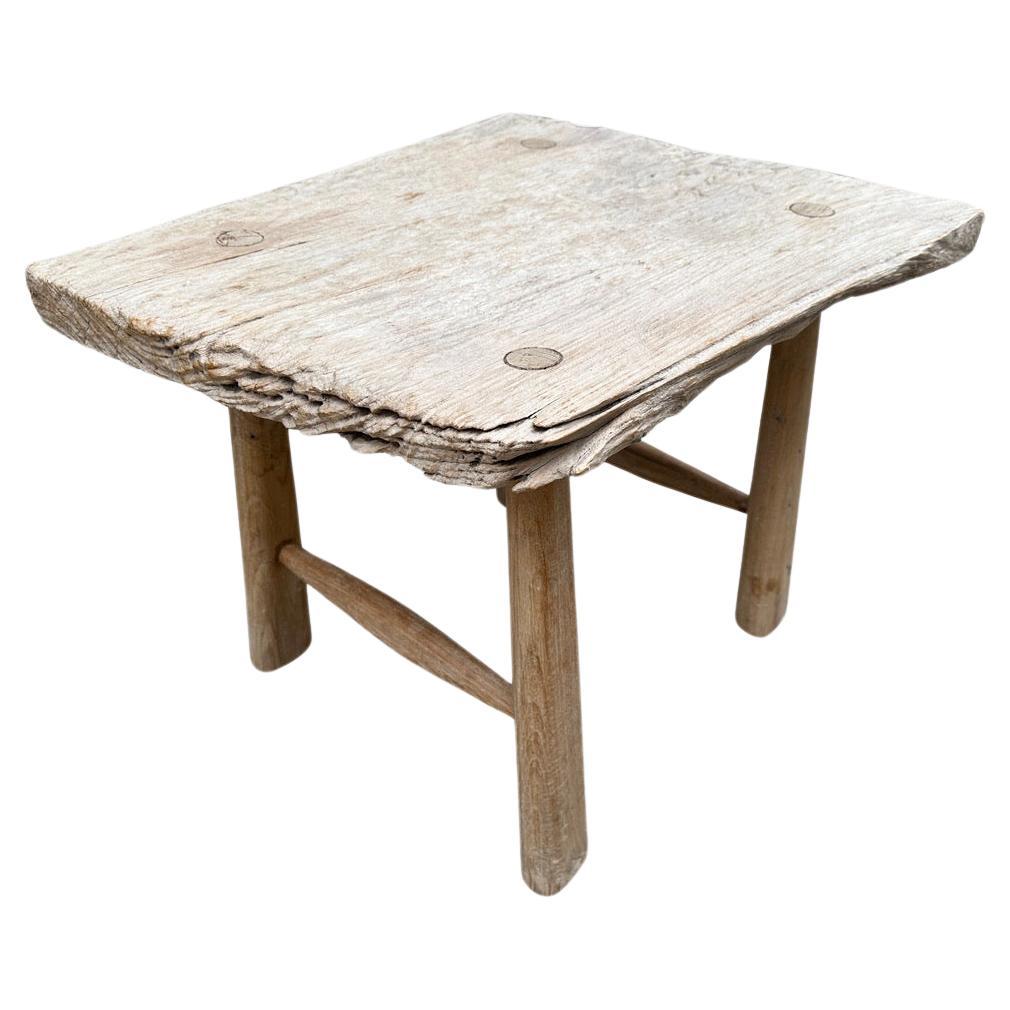 Andrianna Shamaris Bleached Teak Wood Stool or Side Table For Sale
