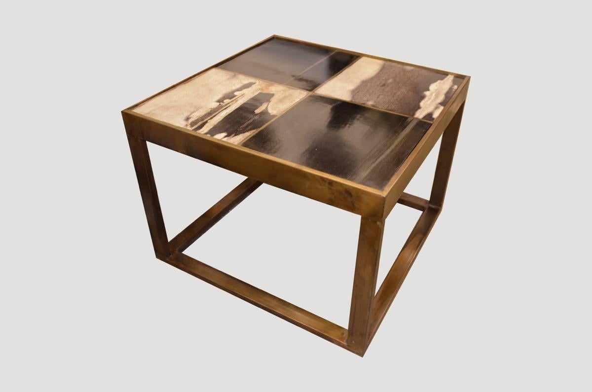 Organic Modern Andrianna Shamaris Bronze and Petrified Wood Side Table For Sale