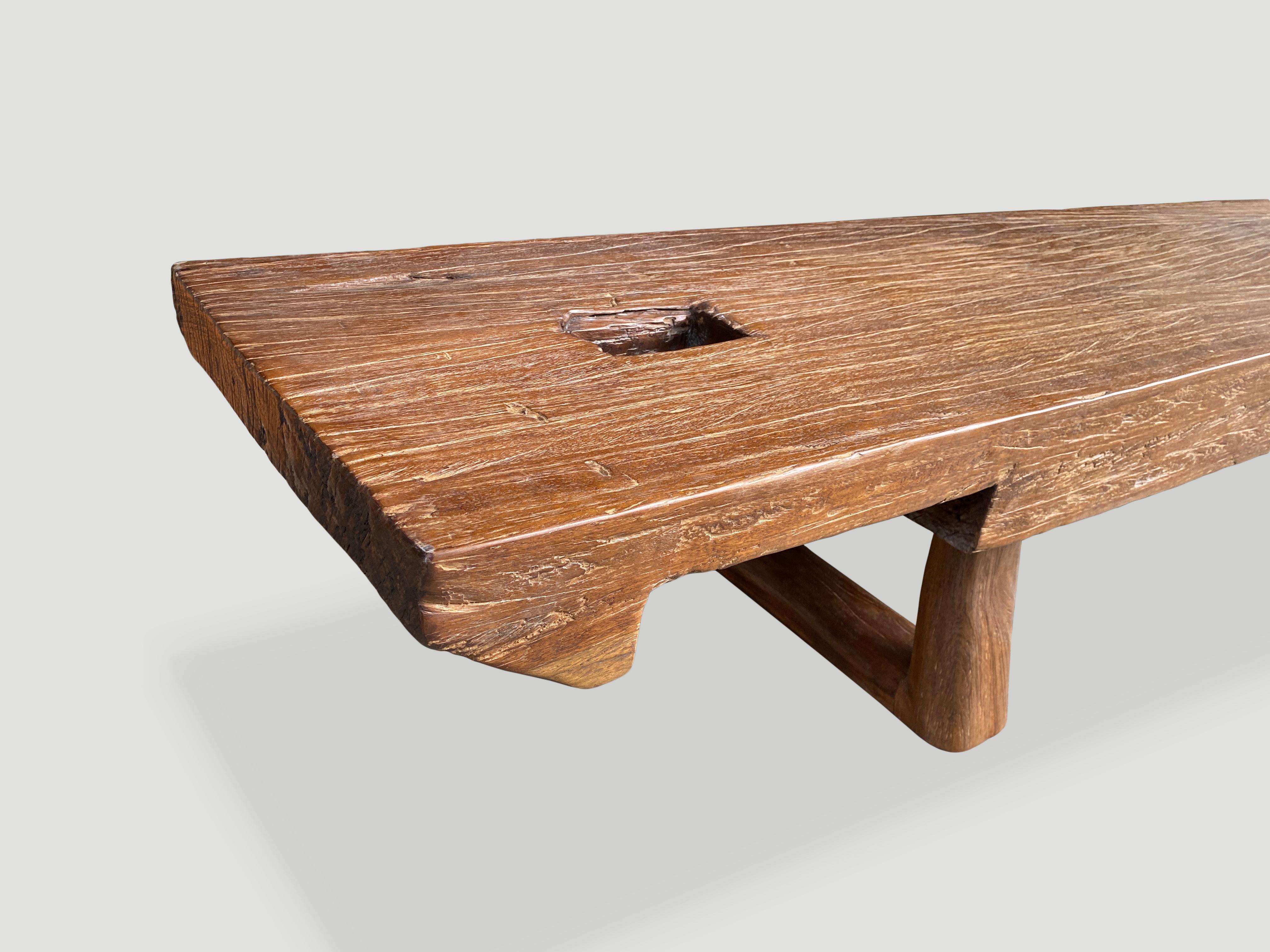 Andrianna Shamaris Brutalist Reclaimed Teak Wood Bench In Excellent Condition For Sale In New York, NY