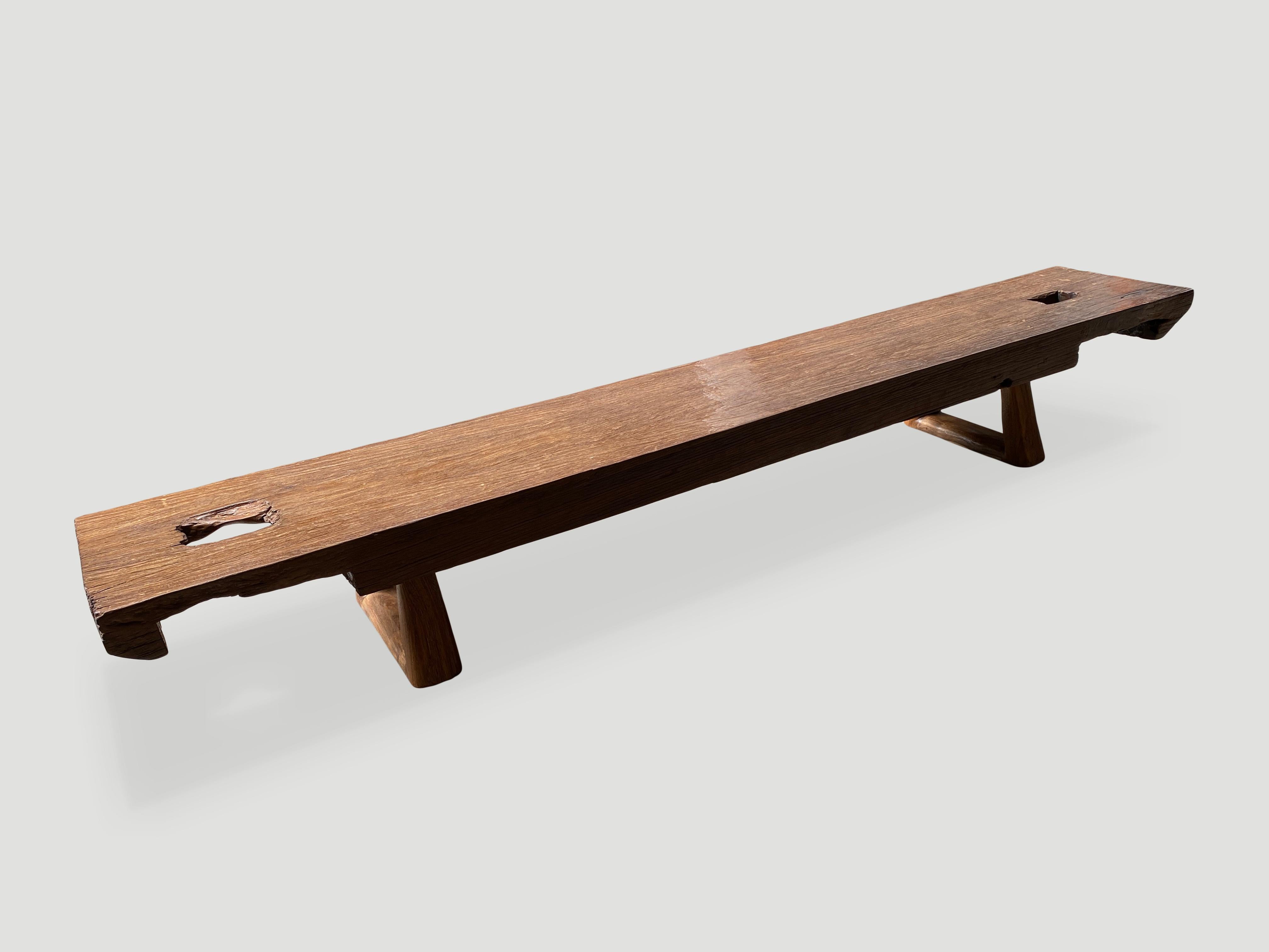 Contemporary Andrianna Shamaris Brutalist Reclaimed Teak Wood Bench For Sale