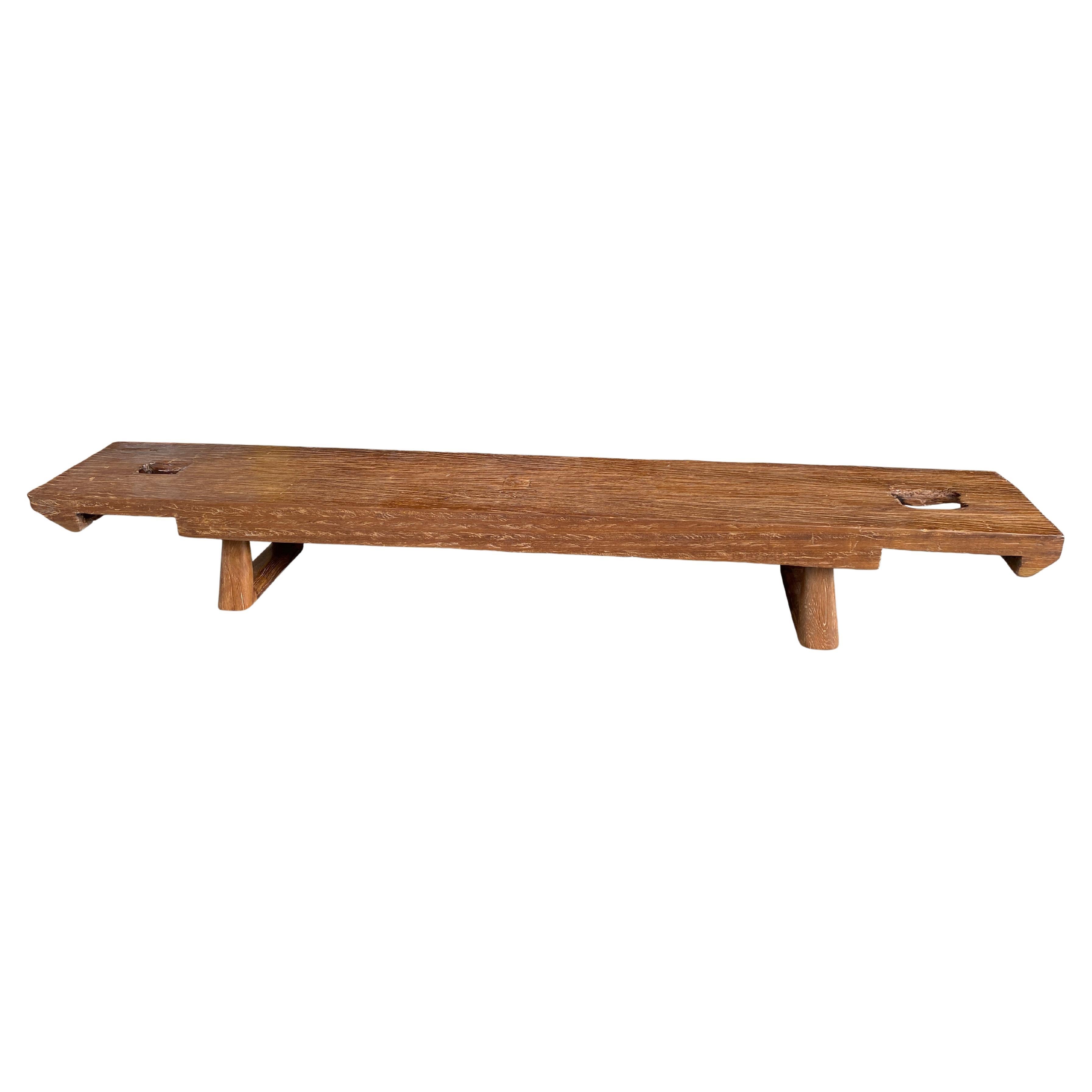 Andrianna Shamaris Brutalist Reclaimed Teak Wood Bench For Sale