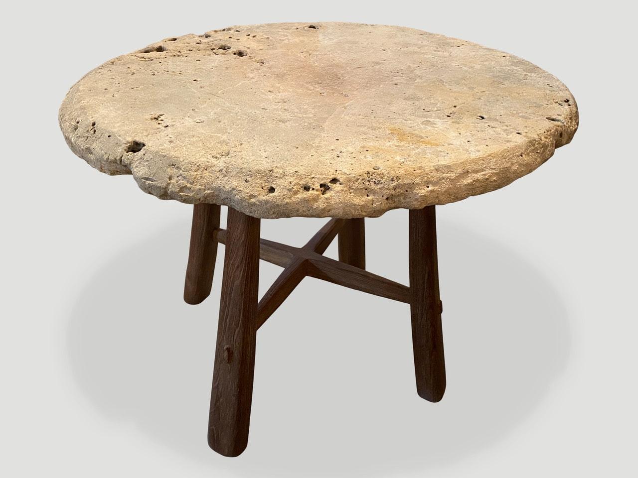 Contemporary Andrianna Shamaris Century Old Sumba Stone Table For Sale