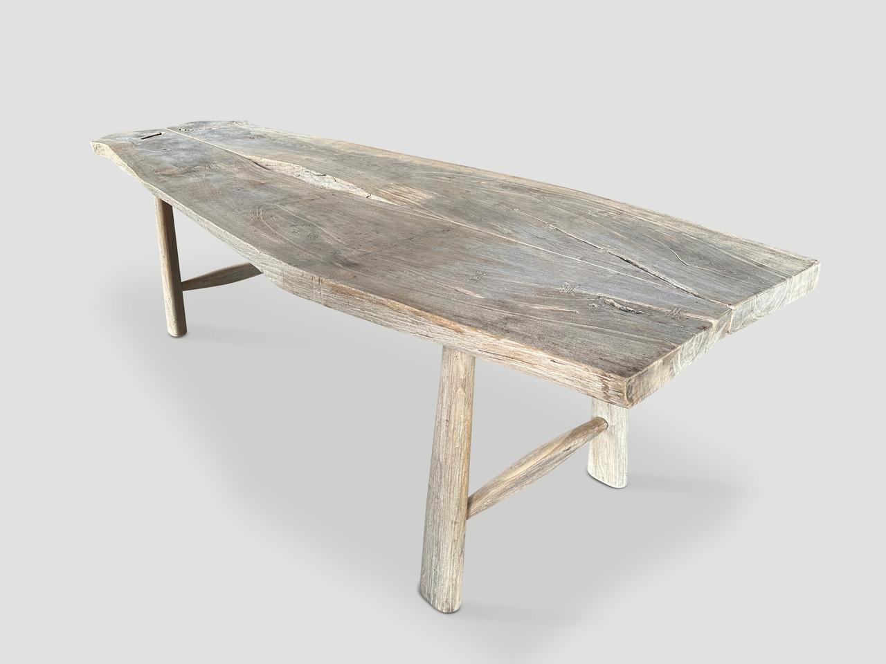 Organic Modern Andrianna Shamaris Century Old Teak Wood Dining Table For Sale
