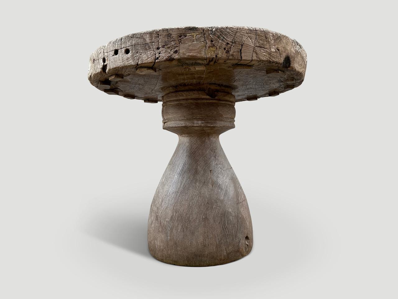 Rustic Andrianna Shamaris Century Old Teak Wood Round Side Table  For Sale