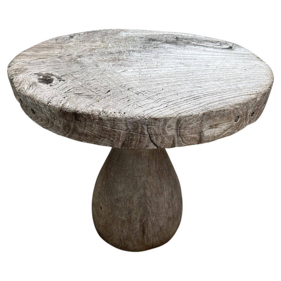 Andrianna Shamaris Century Old Teak Wood Round Side Table  For Sale