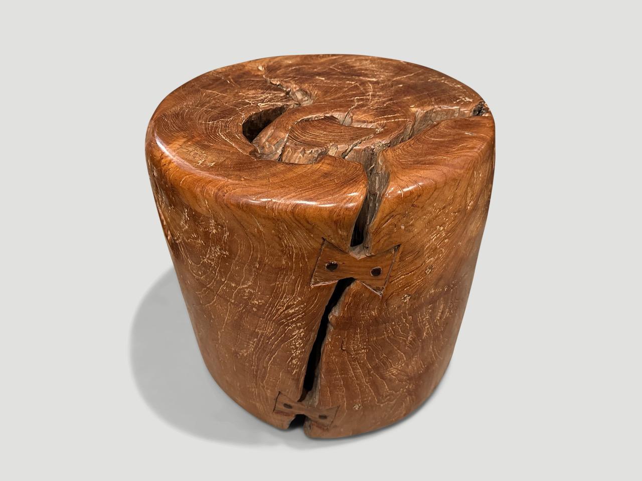 Andrianna Shamaris Century Old Teak Wood Side Table For Sale 2