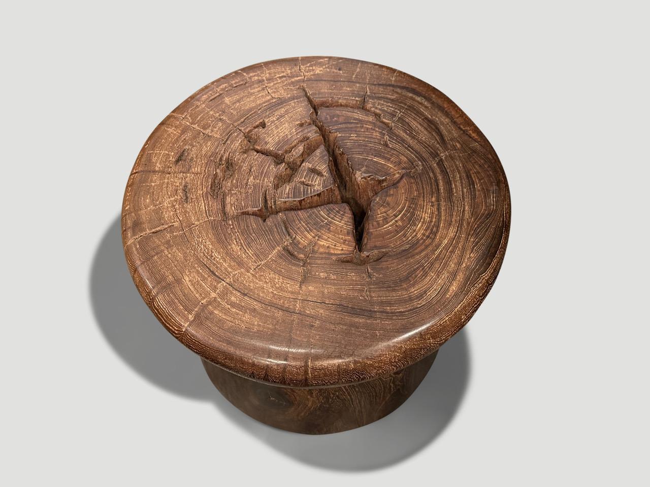Mid-Century Modern Andrianna Shamaris Century Old Teak Wood Side Table or Stool  For Sale