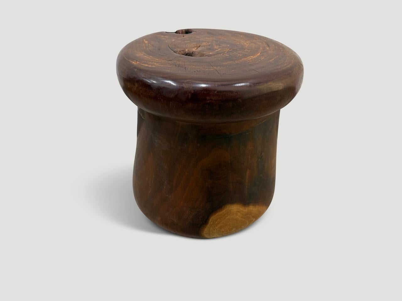 Organique Andrianna Shamaris Table d'appoint ou tabouret en bois de teck du siècle dernier en vente