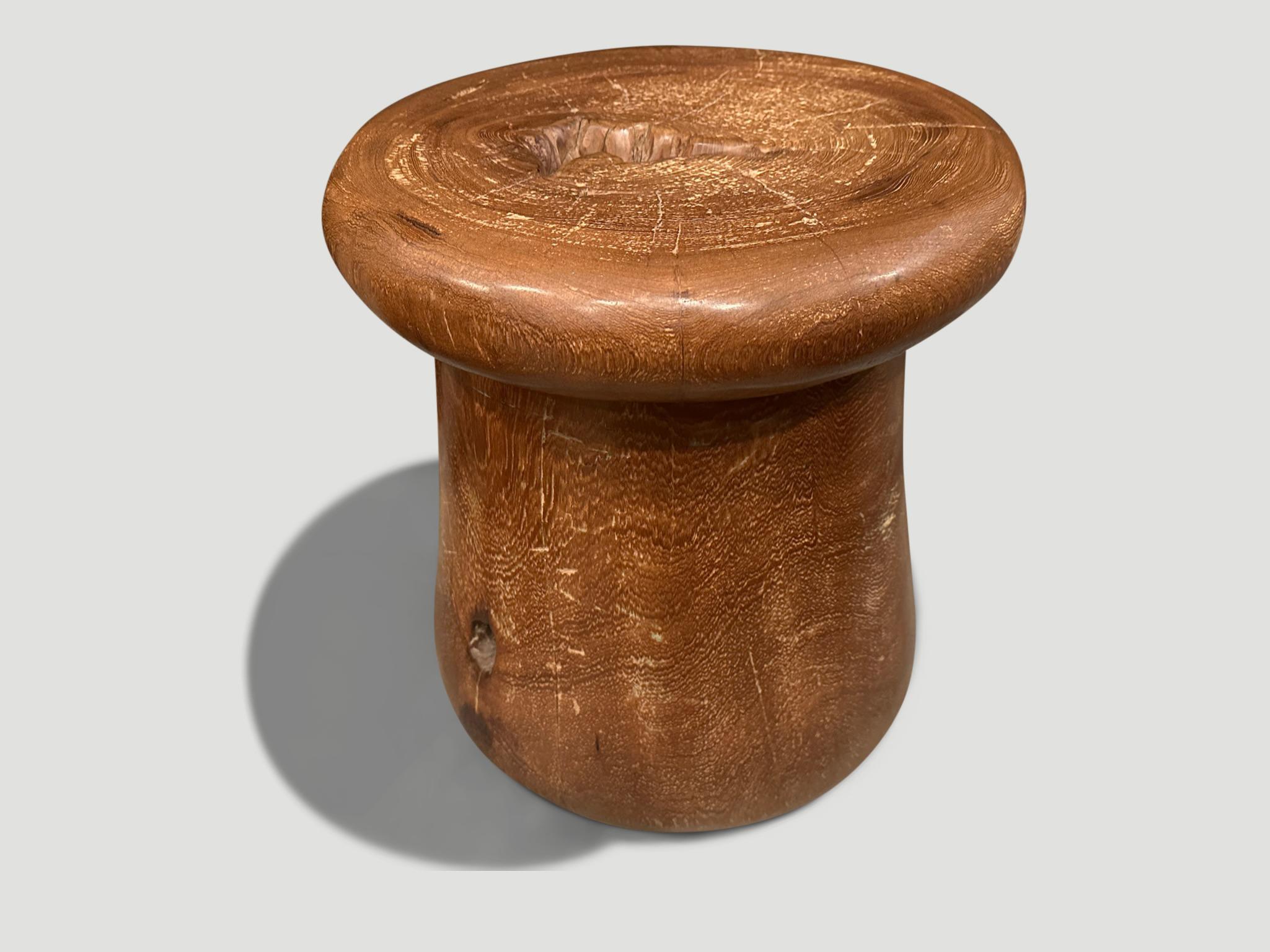Andrianna Shamaris Century Old Teak Wood Side Table or Stool In Excellent Condition For Sale In New York, NY