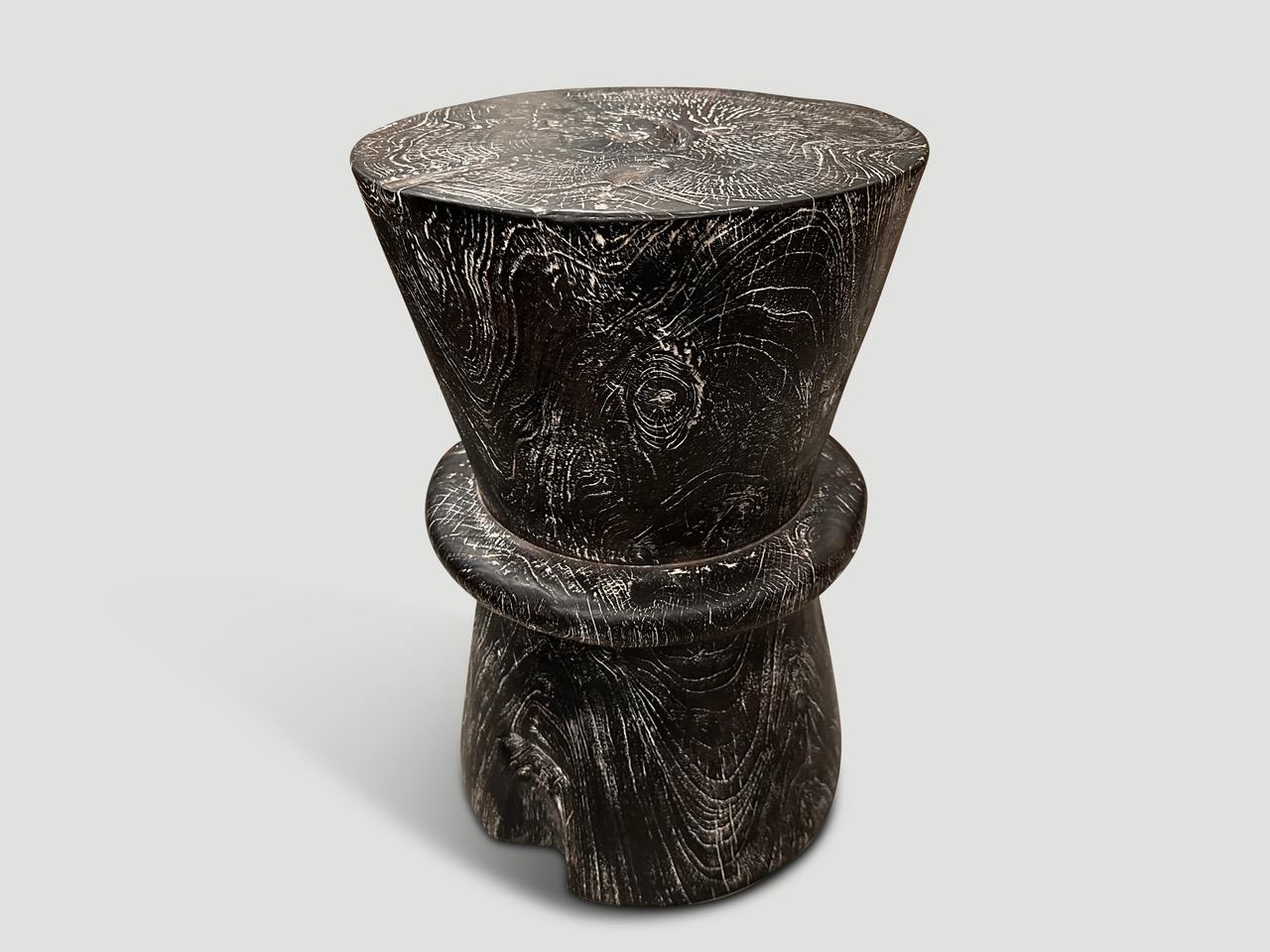Contemporary Andrianna Shamaris Cerused Charred Teak Wood Side Table For Sale