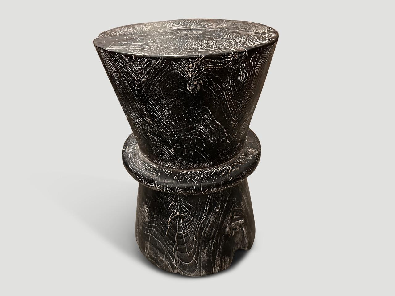 Andrianna Shamaris Cerused Charred Teak Wood Side Table