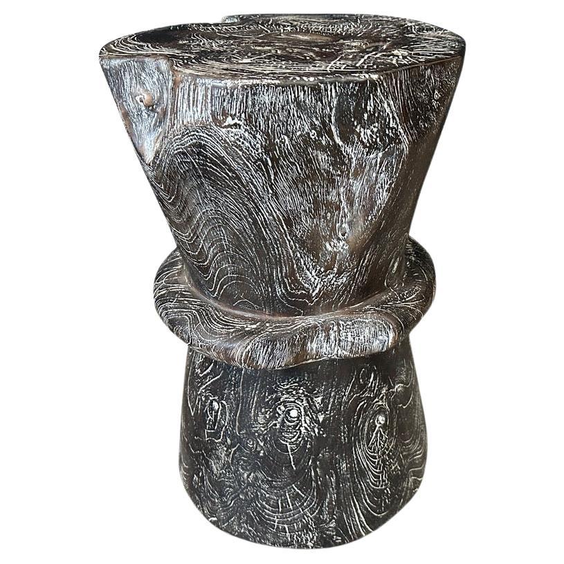 Andrianna Shamaris Cerused Charred Teak Wood Side Table For Sale