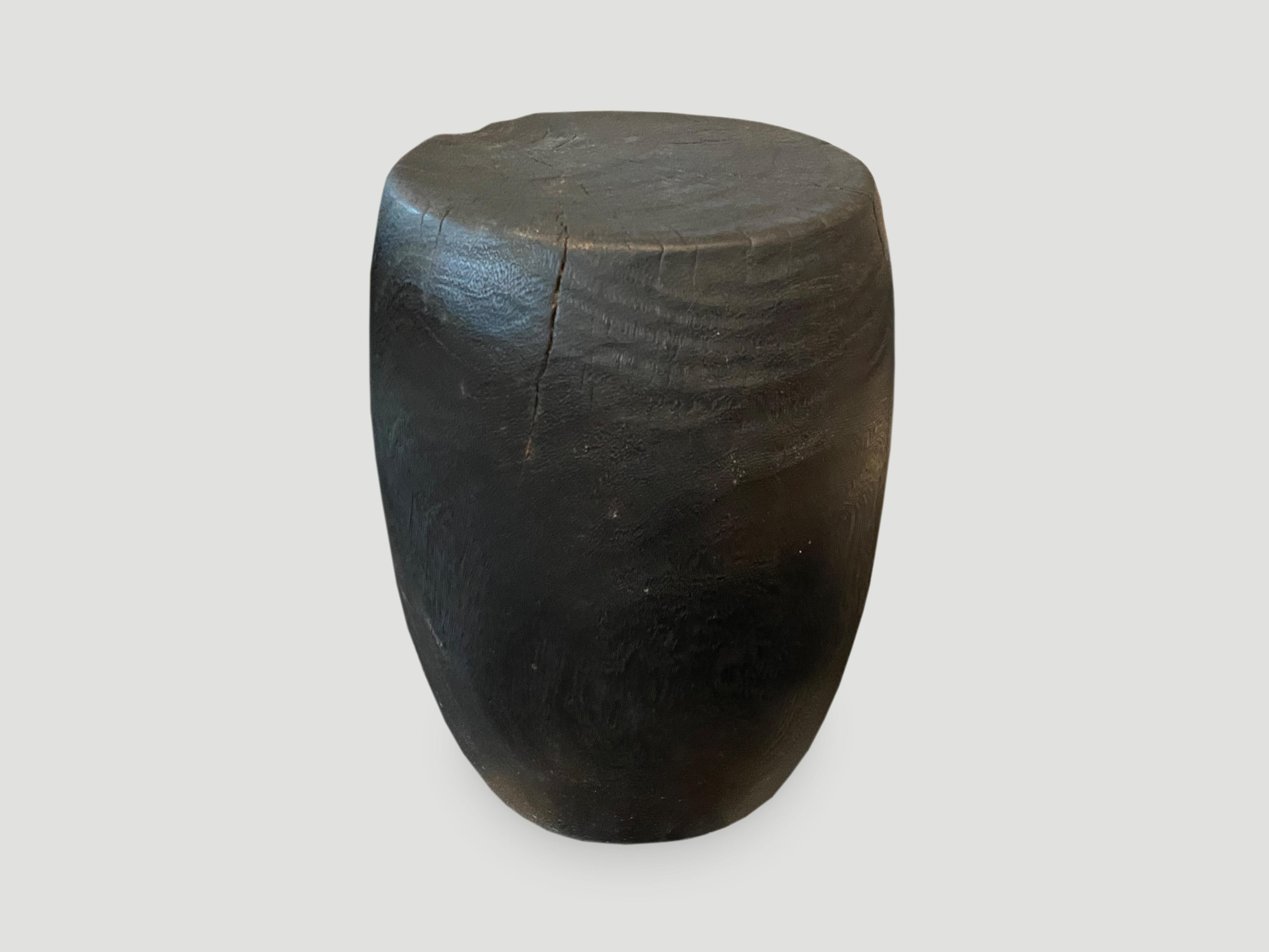 Organic Modern Andrianna Shamaris Charred Drum Style Lychee Wood Side Table or Stool