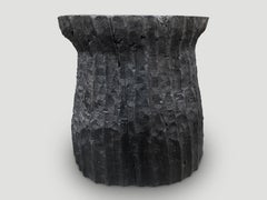 Andrianna Shamaris Charred Hand Carved Teak Wood Side Table