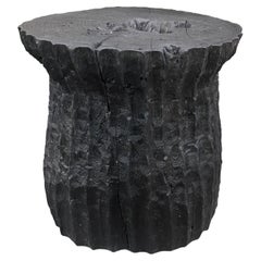 Andrianna Shamaris Charred Hand Carved Teak Wood Side Table