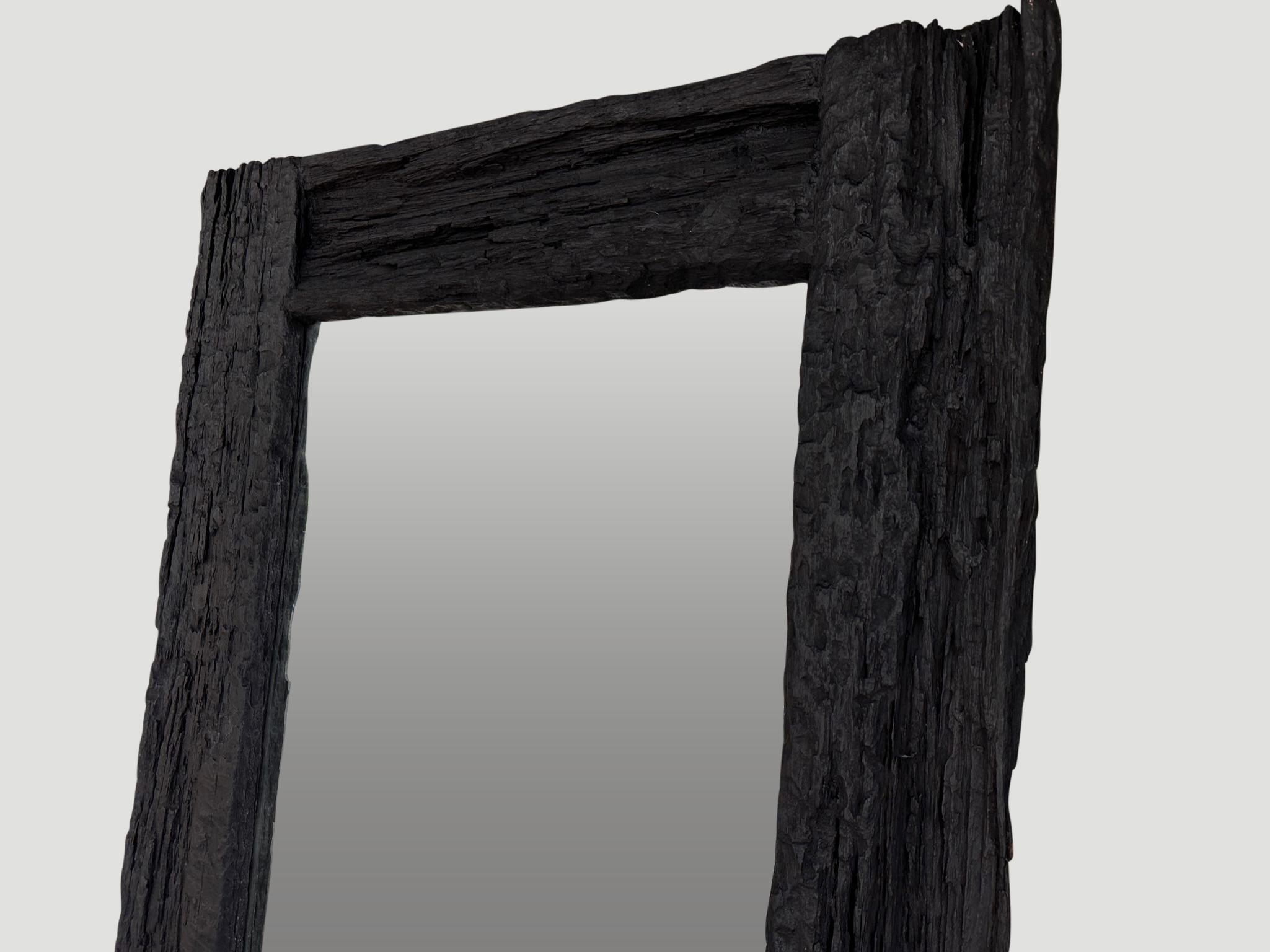 Organic Modern Andrianna Shamaris Charred Iron Wood Frame Mirror For Sale