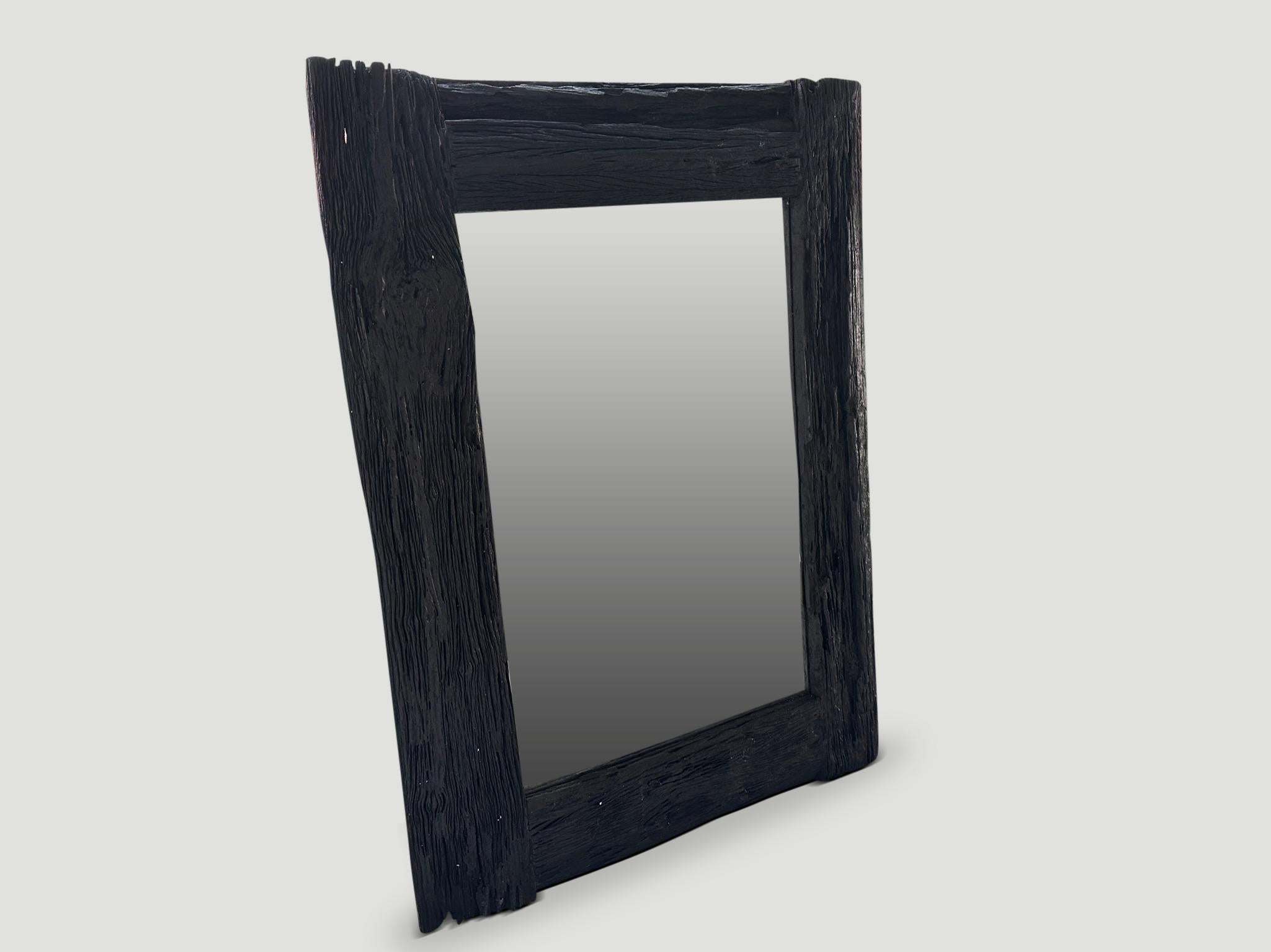 Organic Modern Andrianna Shamaris Charred Iron Wood Frame Mirror For Sale