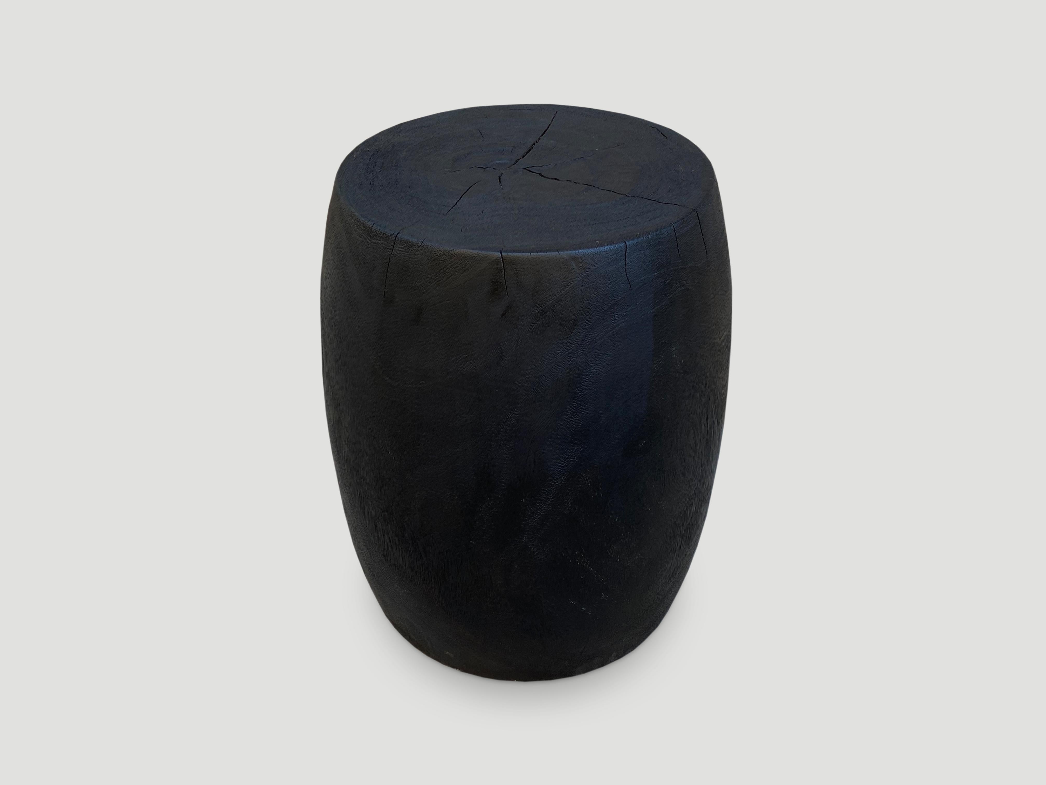 Andrianna Shamaris Charred Lychee Wood Drum Side Table or Stool In Excellent Condition For Sale In New York, NY
