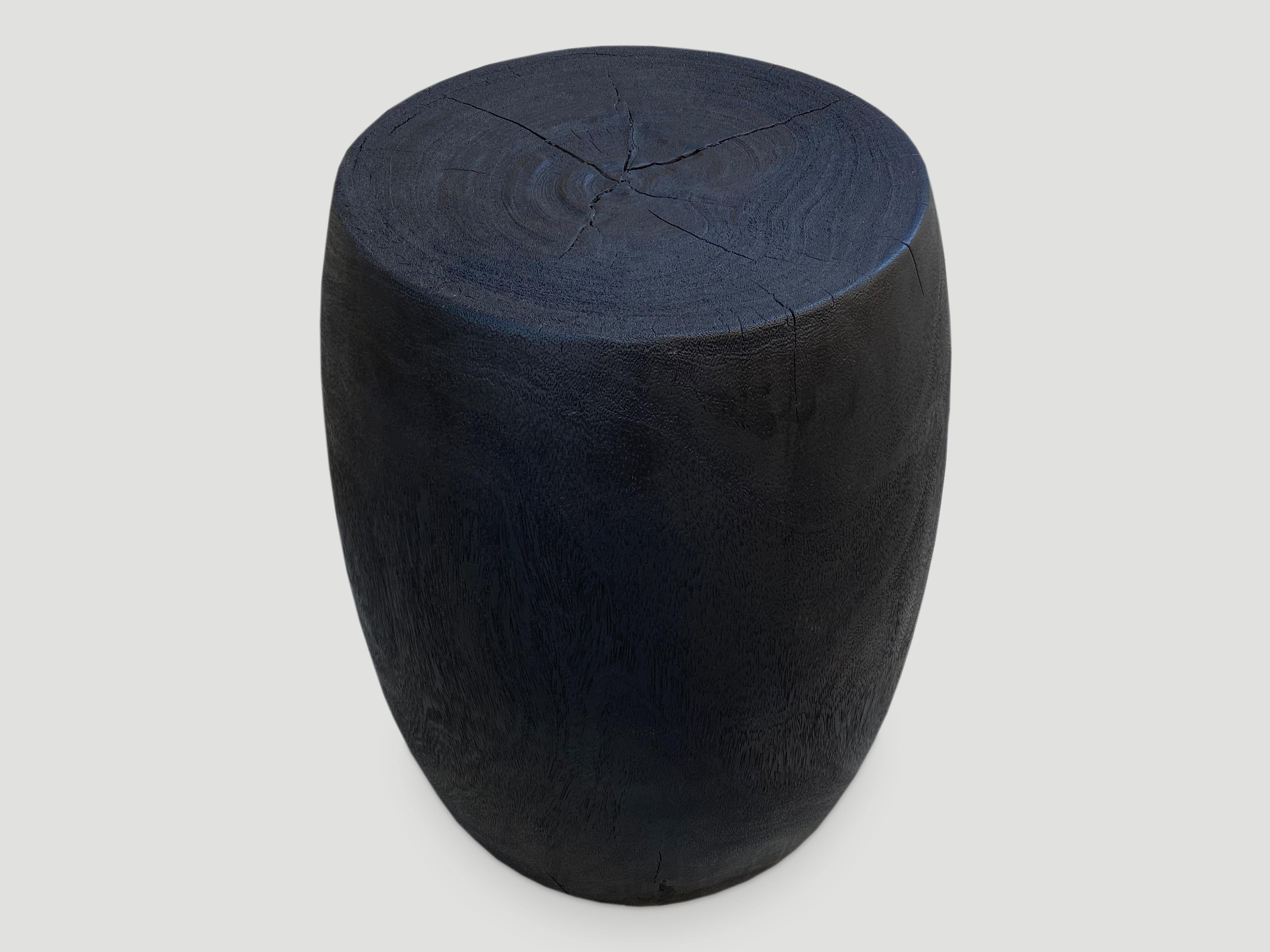 Contemporary Andrianna Shamaris Charred Lychee Wood Drum Side Table or Stool For Sale