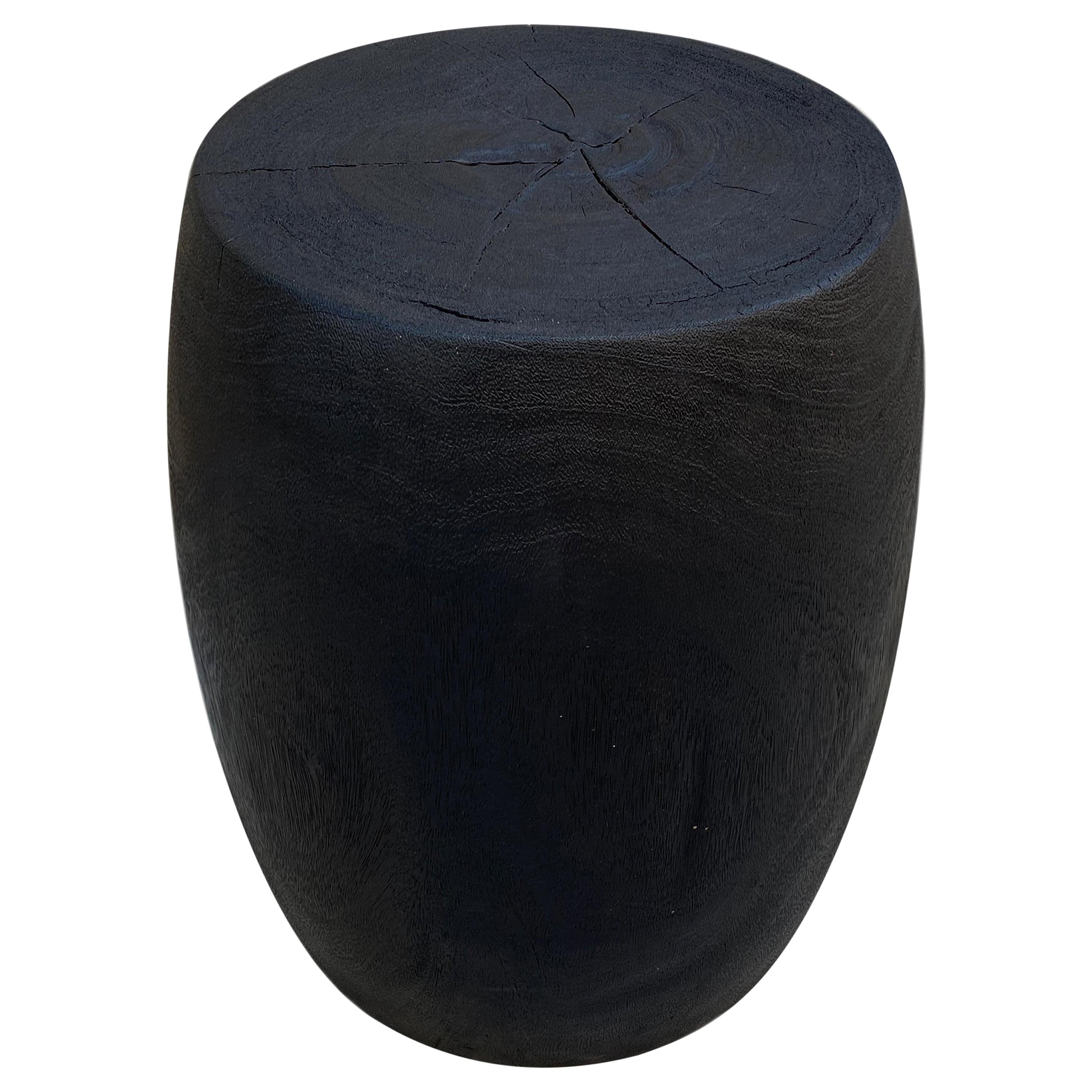 Andrianna Shamaris Charred Lychee Wood Drum Side Table or Stool For Sale