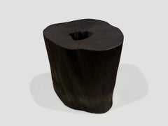 Andrianna Shamaris Charred Lychee Wood Side Table, Modern Design