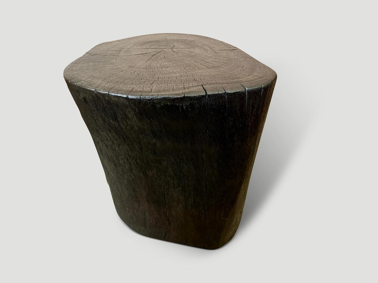 Organic Modern Andrianna Shamaris Charred Lychee Wood Side Table For Sale