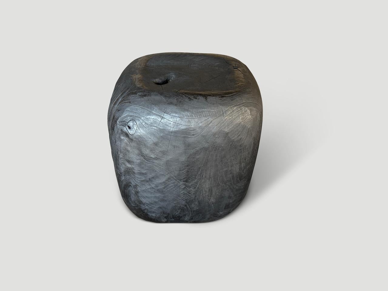 Reclaimed suar wood hand carved into a minimalist cube whilst respecting the natural organic wood. Burnt, sanded and sealed revealing the beautiful wood grain. Pair available. The price and images reflect the one shown.

The Triple Burnt Collection
