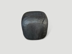 Andrianna Shamaris Charred Minimalist Suar Wood Side Table or Stool