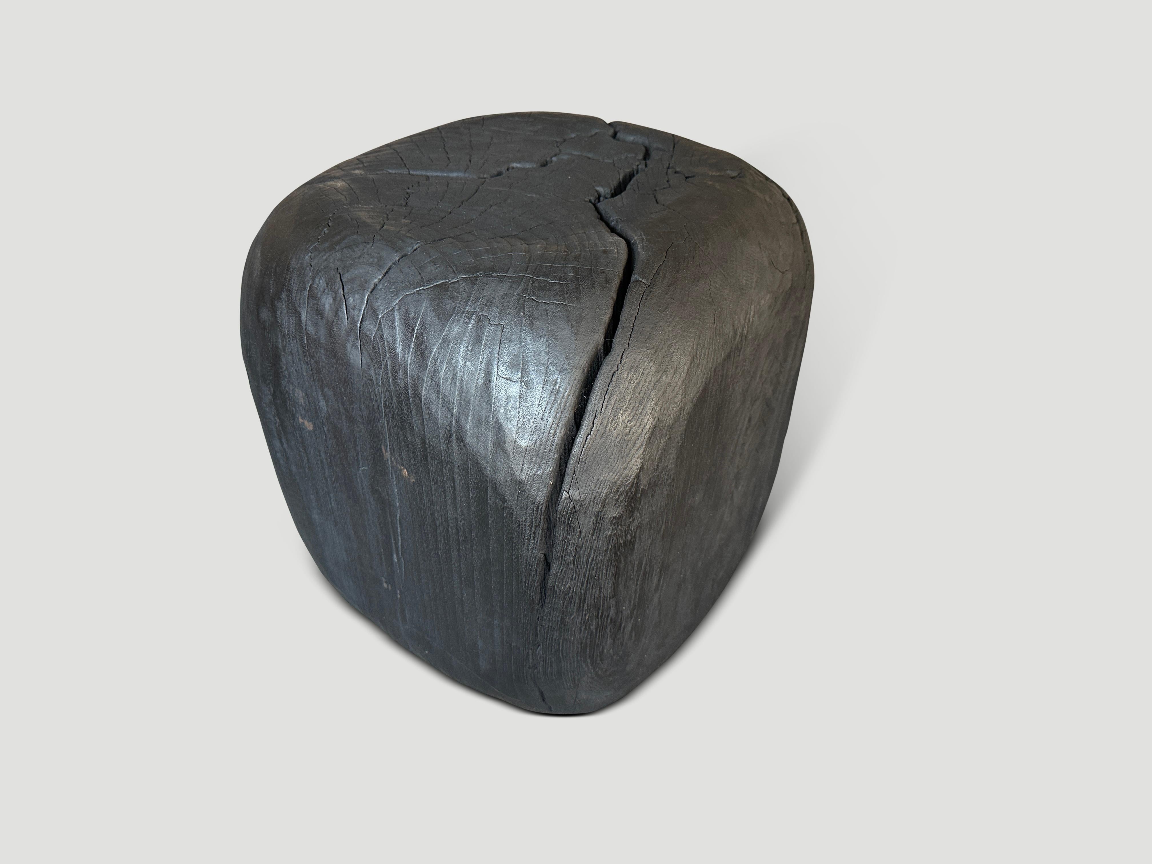 Andrianna Shamaris Charred Minimalist Suar Wood Side Table or Stool In Excellent Condition For Sale In New York, NY