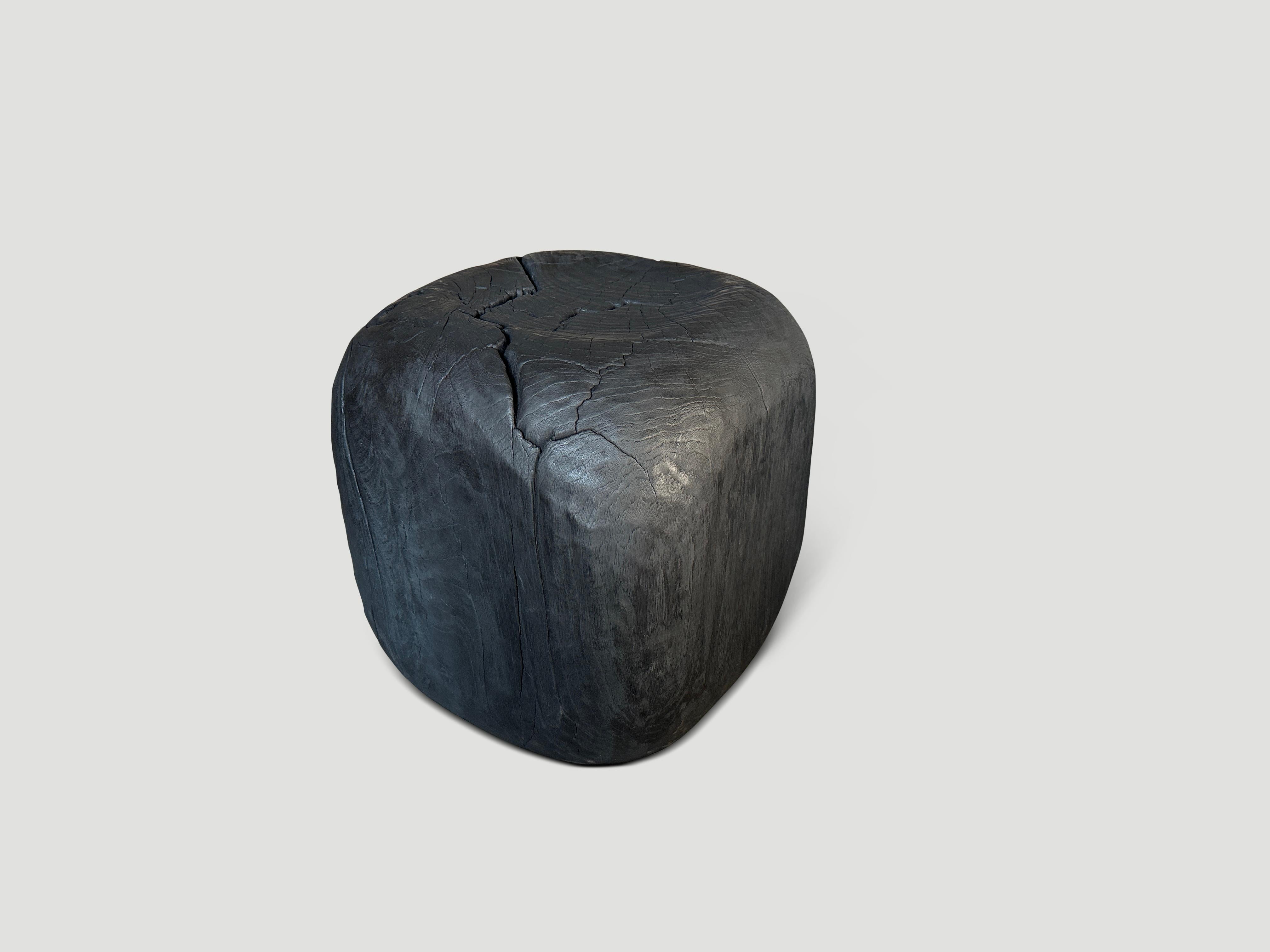 Contemporary Andrianna Shamaris Charred Minimalist Suar Wood Side Table or Stool For Sale