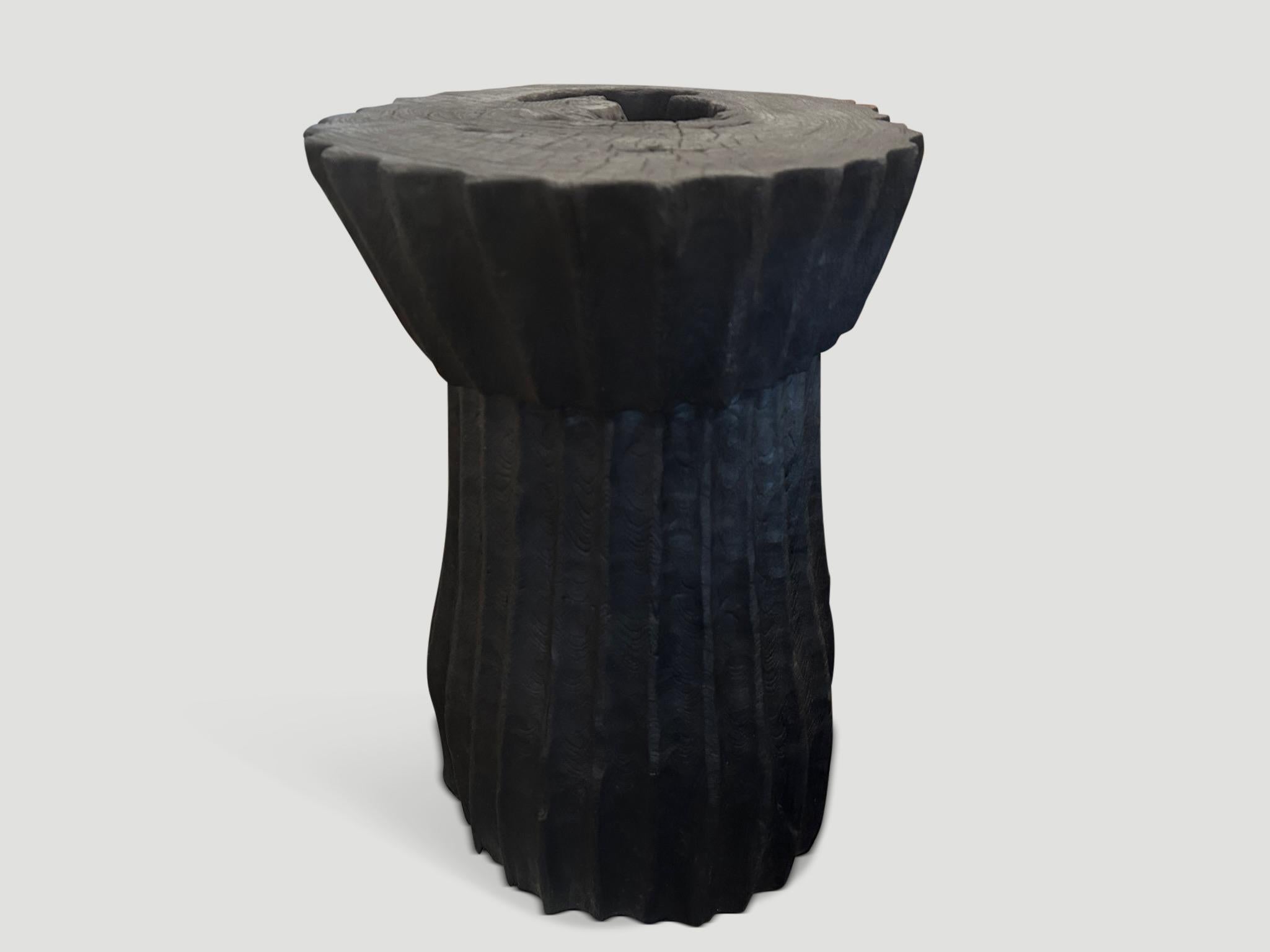 Organic Modern Andrianna Shamaris Charred Minimalist Teak Wood Pedestal or Side Table For Sale