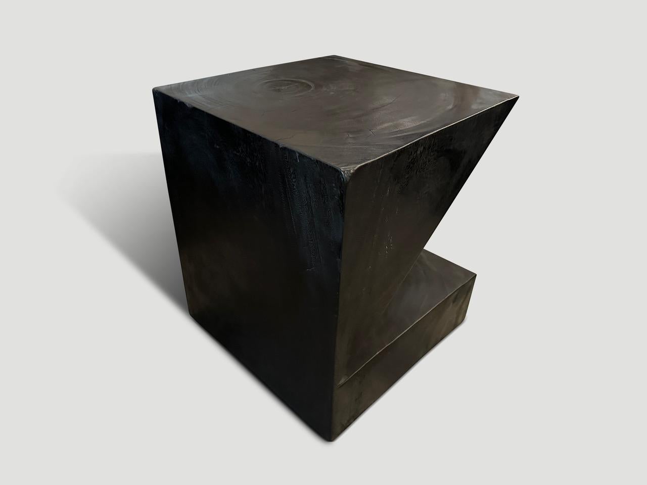 Andrianna Shamaris Charred Origami Wood Side Table In Excellent Condition For Sale In New York, NY