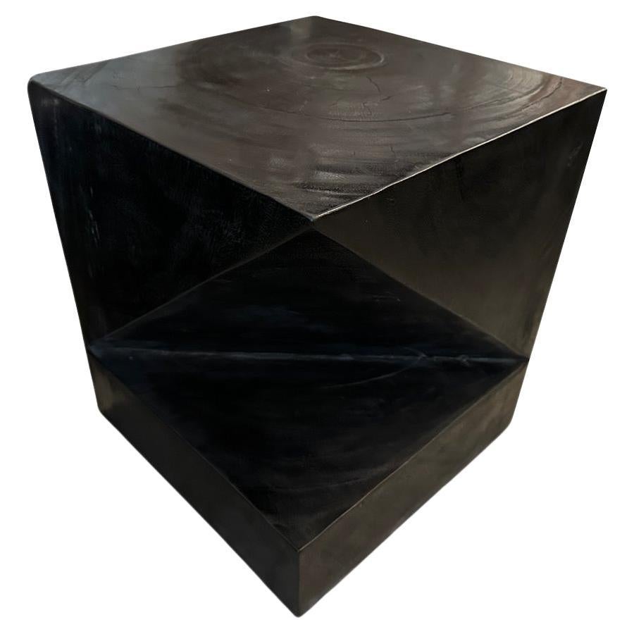 Andrianna Shamaris Charred Origami Wood Side Table For Sale