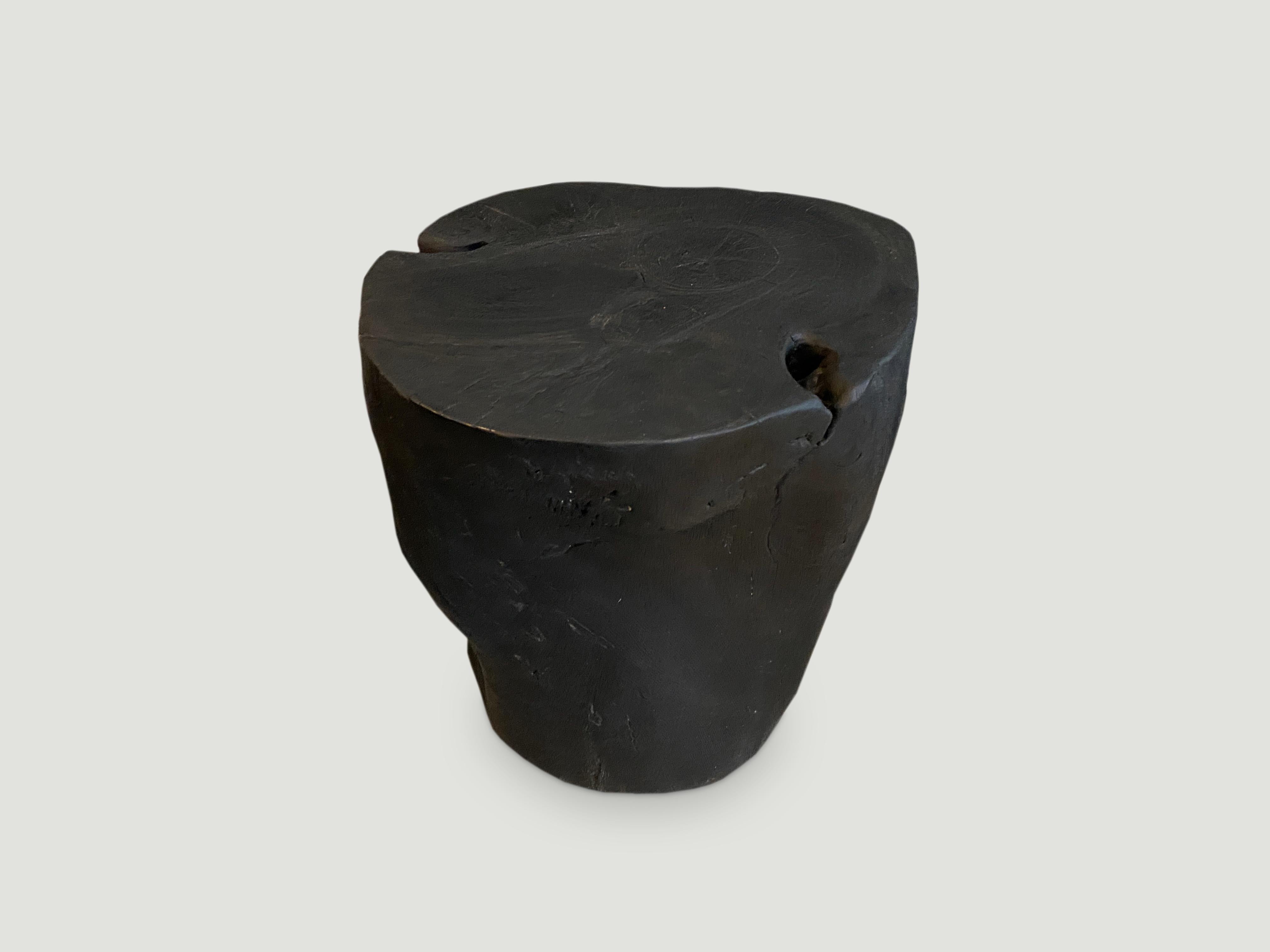 Andrianna Shamaris Charred Sculptural Teak Wood Side Table In Excellent Condition In New York, NY