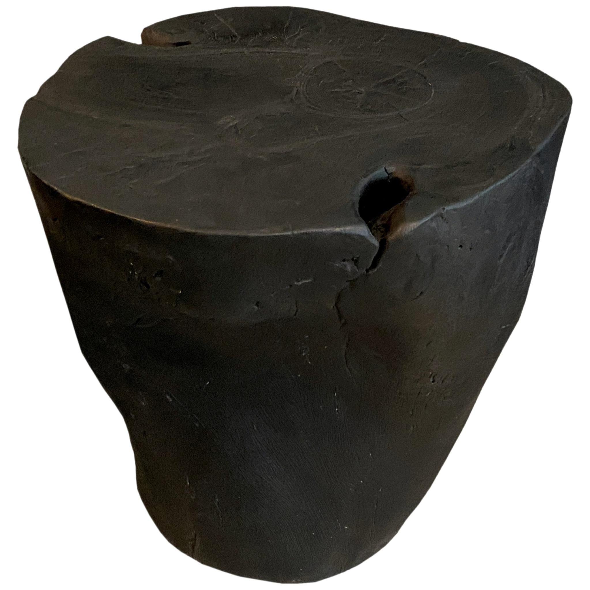 Andrianna Shamaris Charred Sculptural Teak Wood Side Table