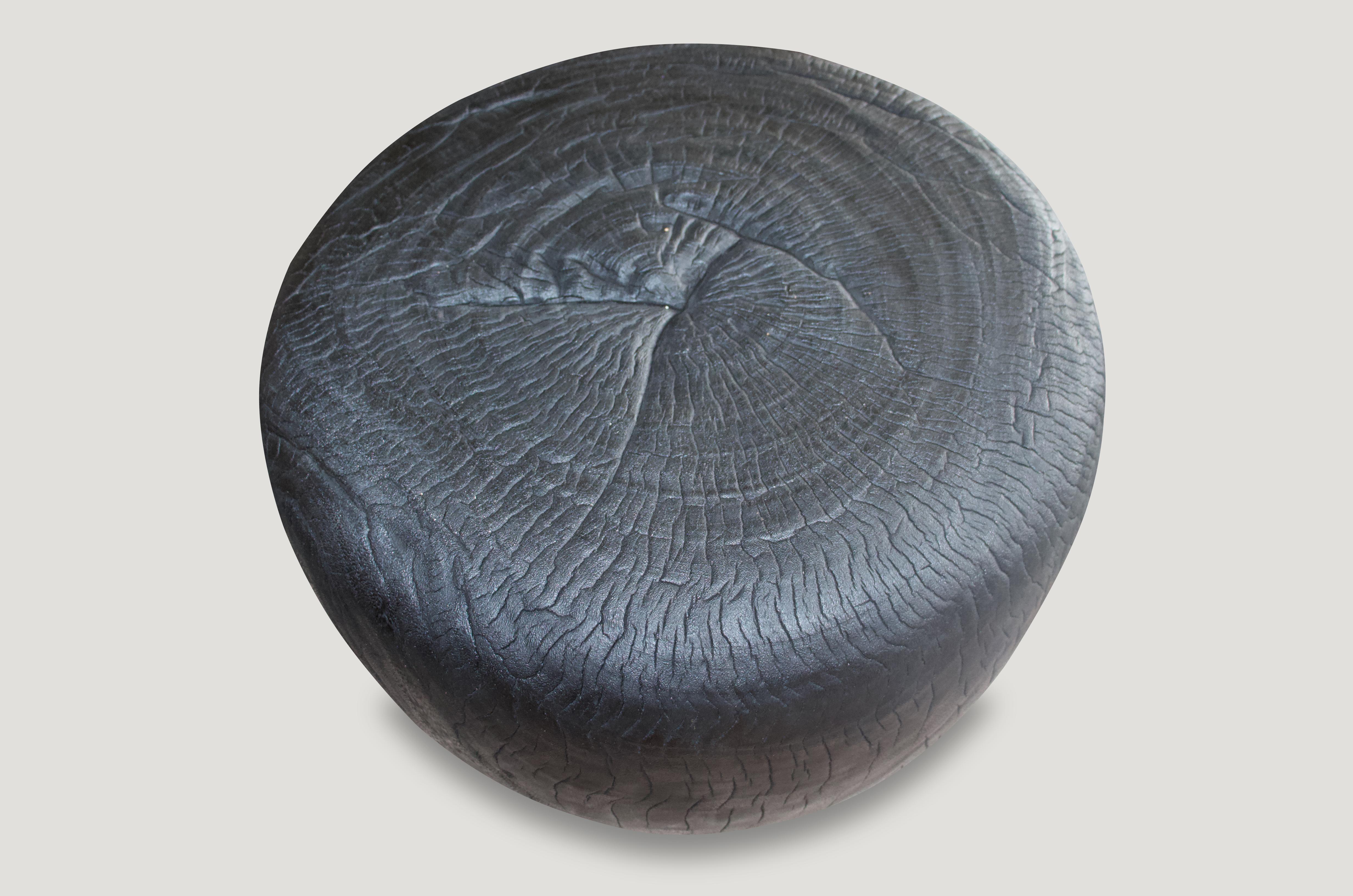 Andrianna Shamaris Charred Suar Wood Drum Coffee Table In Excellent Condition For Sale In New York, NY