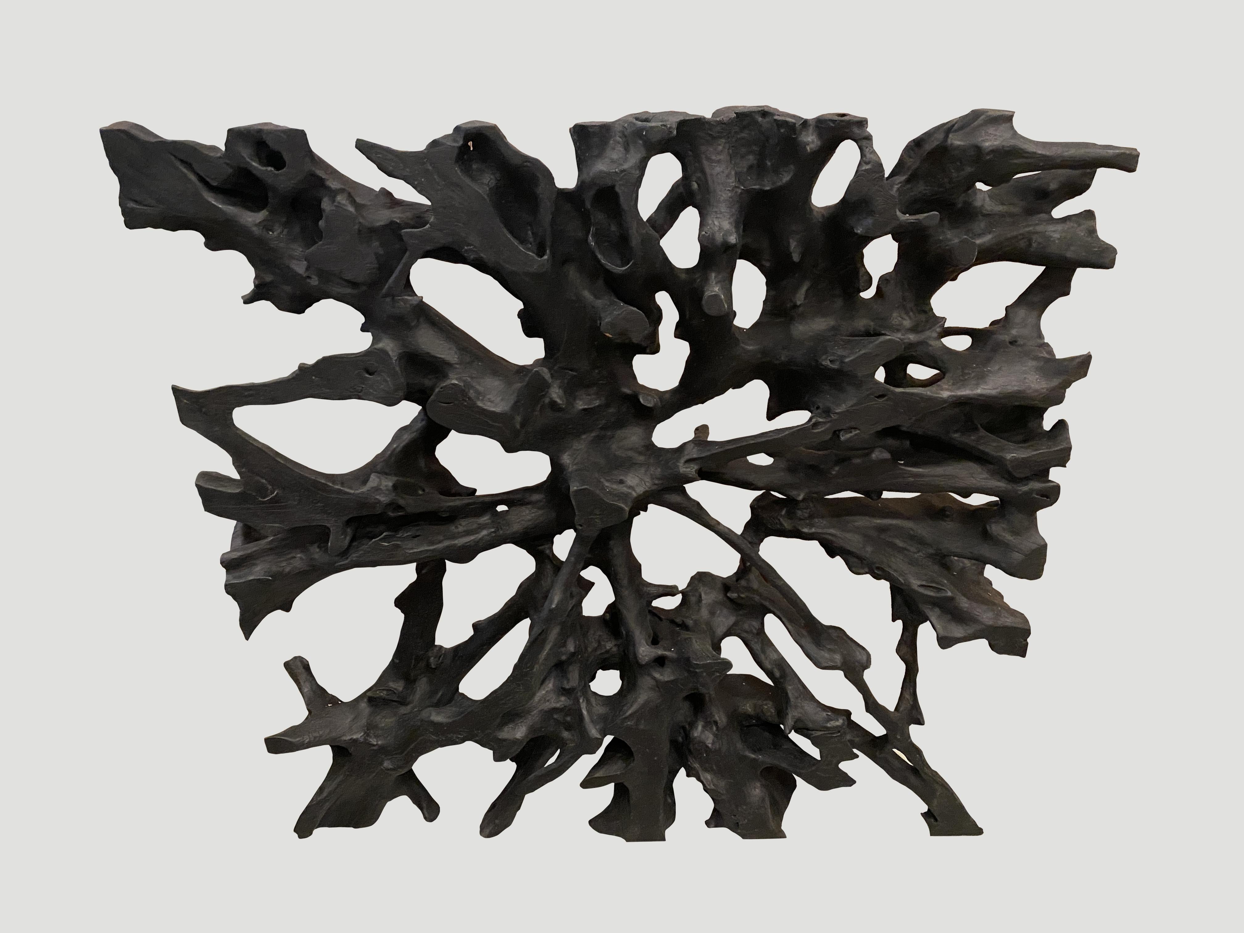 Impressive reclaimed teak root which we have charred. Hand carved from a single 8.5