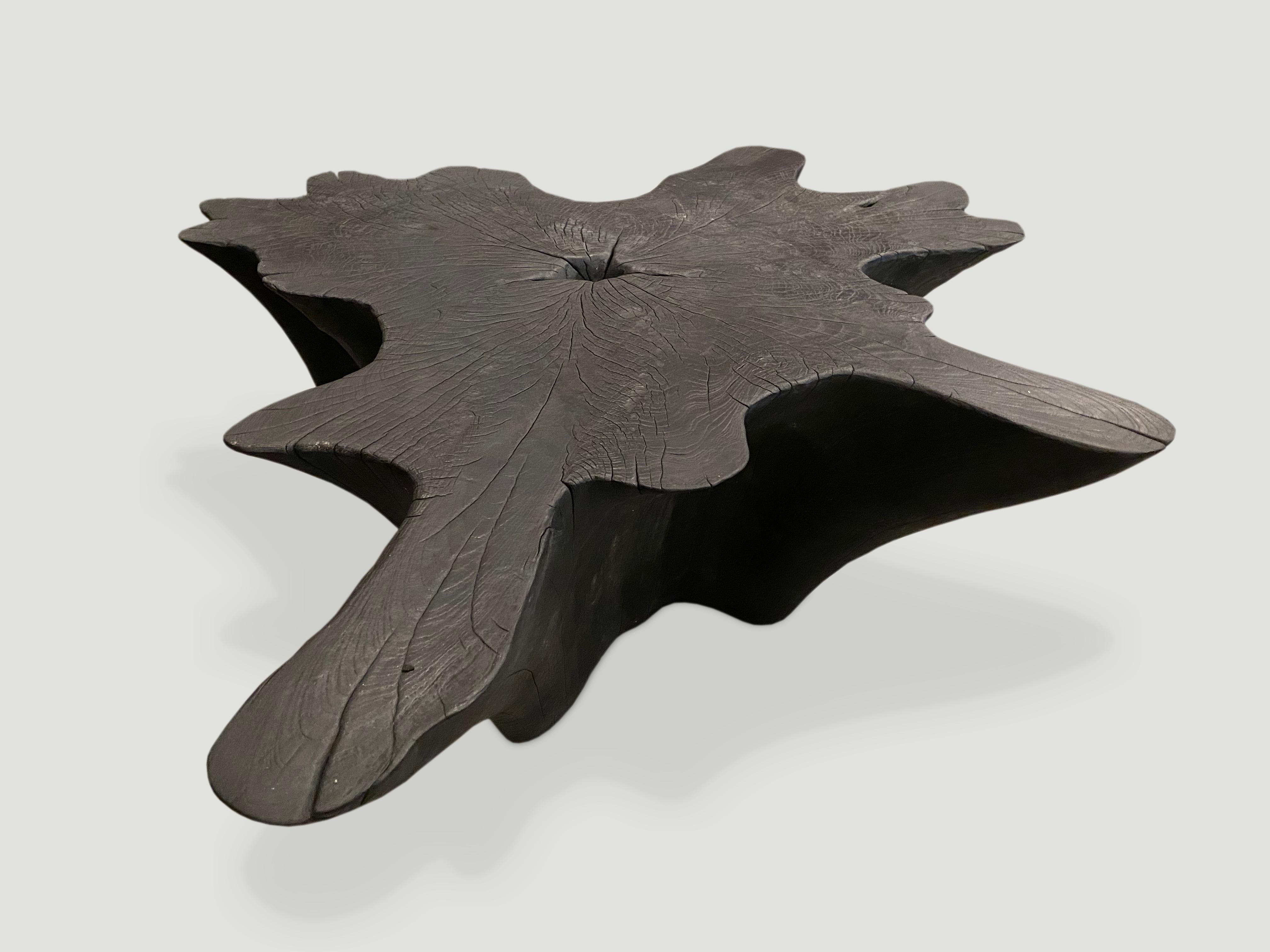 Organic Modern Andrianna Shamaris Charred Teak Wood Coffee Table For Sale