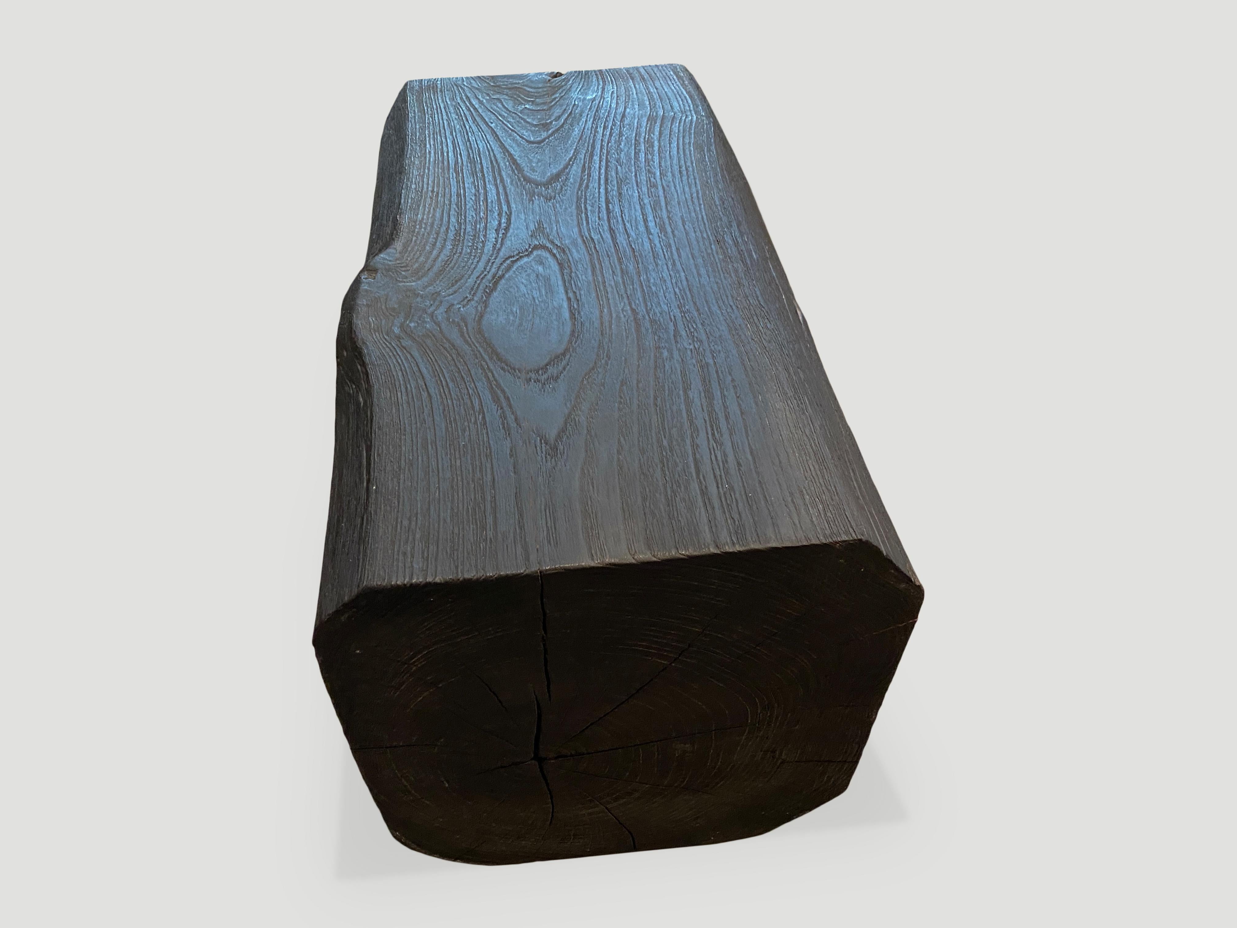 Organic Modern Andrianna Shamaris Charred Teak Wood Log Bench or Coffee Table For Sale