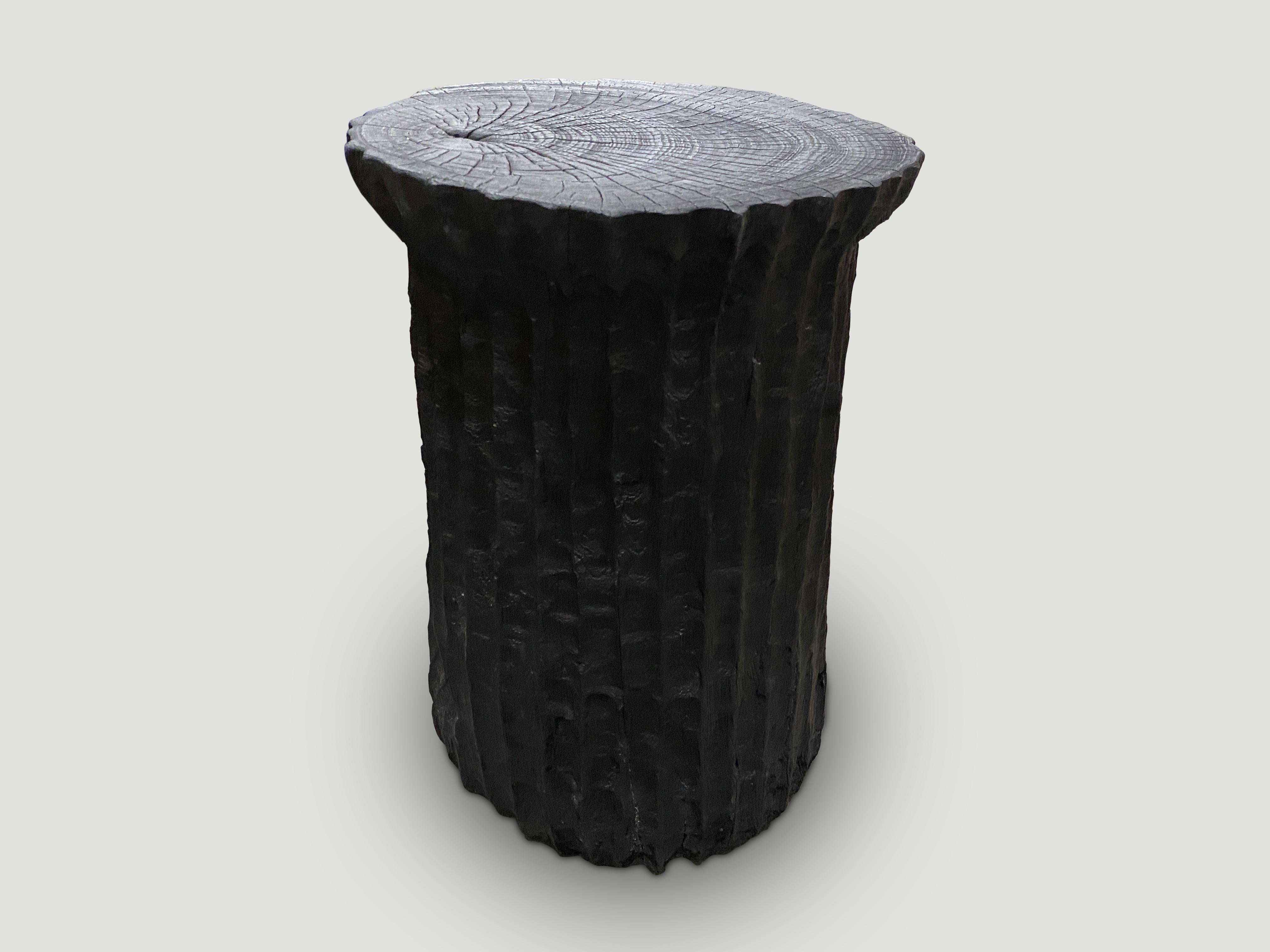 Organic Modern Andrianna Shamaris Charred Teak Wood Minimalist Column Pedestal For Sale
